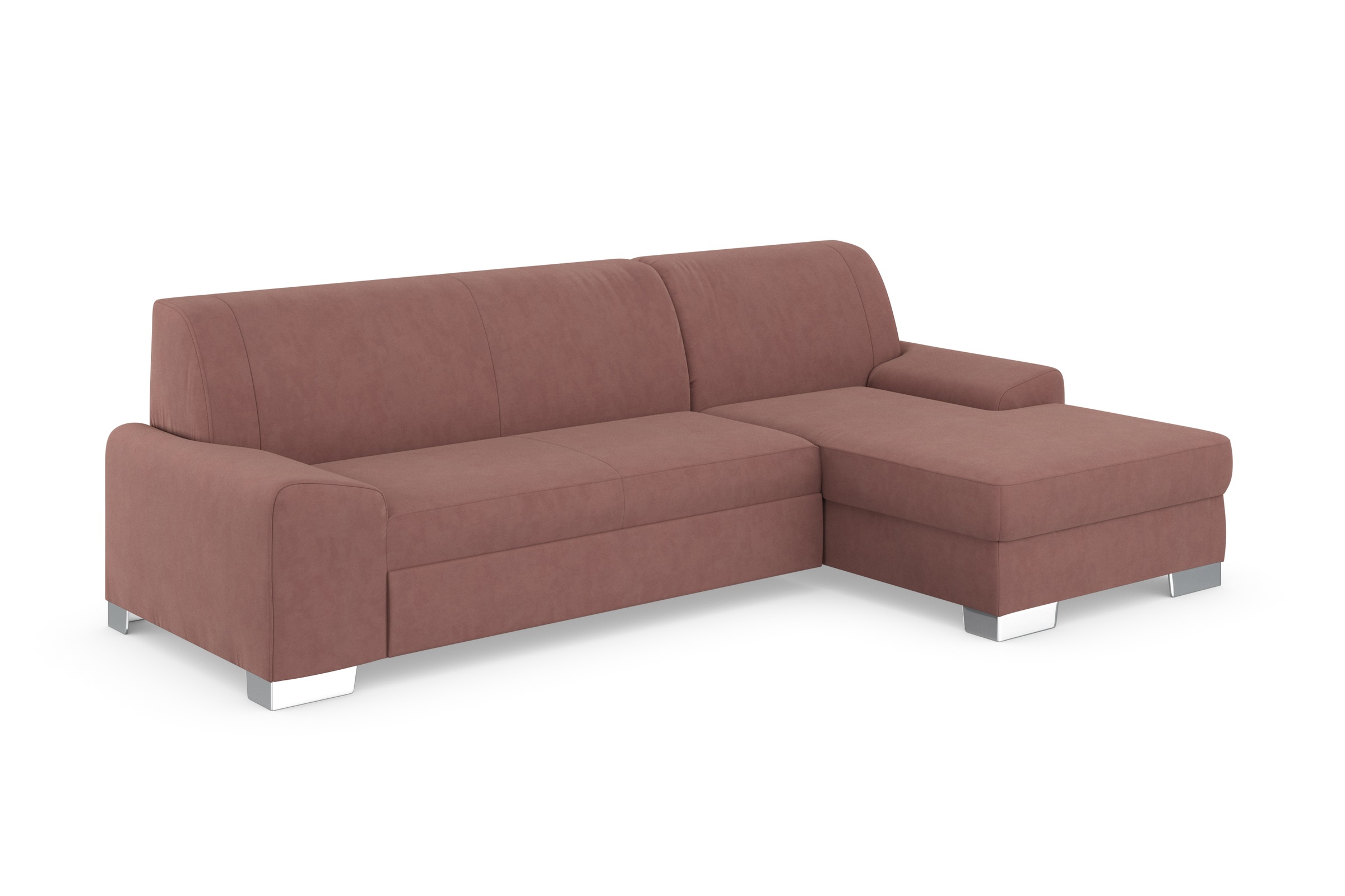 DOMO collection Ecksofa »Anzio L-Form, whlw. Bettfunktion, Federkern, hochwertig, Breite 271 cm«, Ohne Bettfunktion, Recamiere rechts, Samtoptik, malve