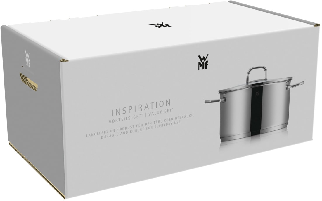 WMF Topf-Set »Inspiration Induktion, Kochtopf Set mit Glasdeckel« Set, Bratentopf Ø 20cm, 3x Fleischtopf Ø 16/20/24cm, Stielkasserolle Ø 16cm, 9 Stk. tlg. Cromargan® Edelstahl Rostfrei 18/10