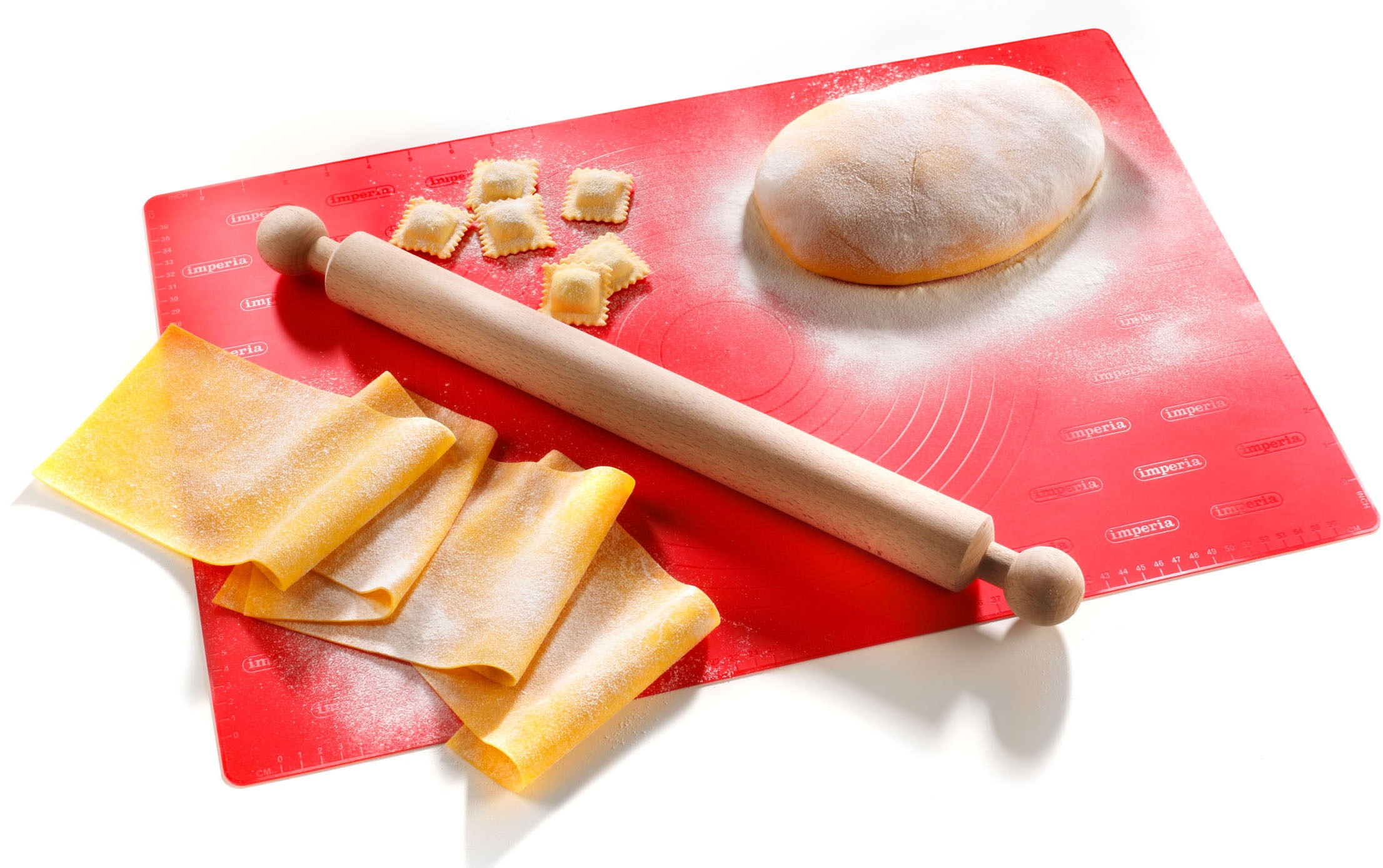 IMPERIA Backmatte Silikon inkl. Teigrolle aus Holz rot