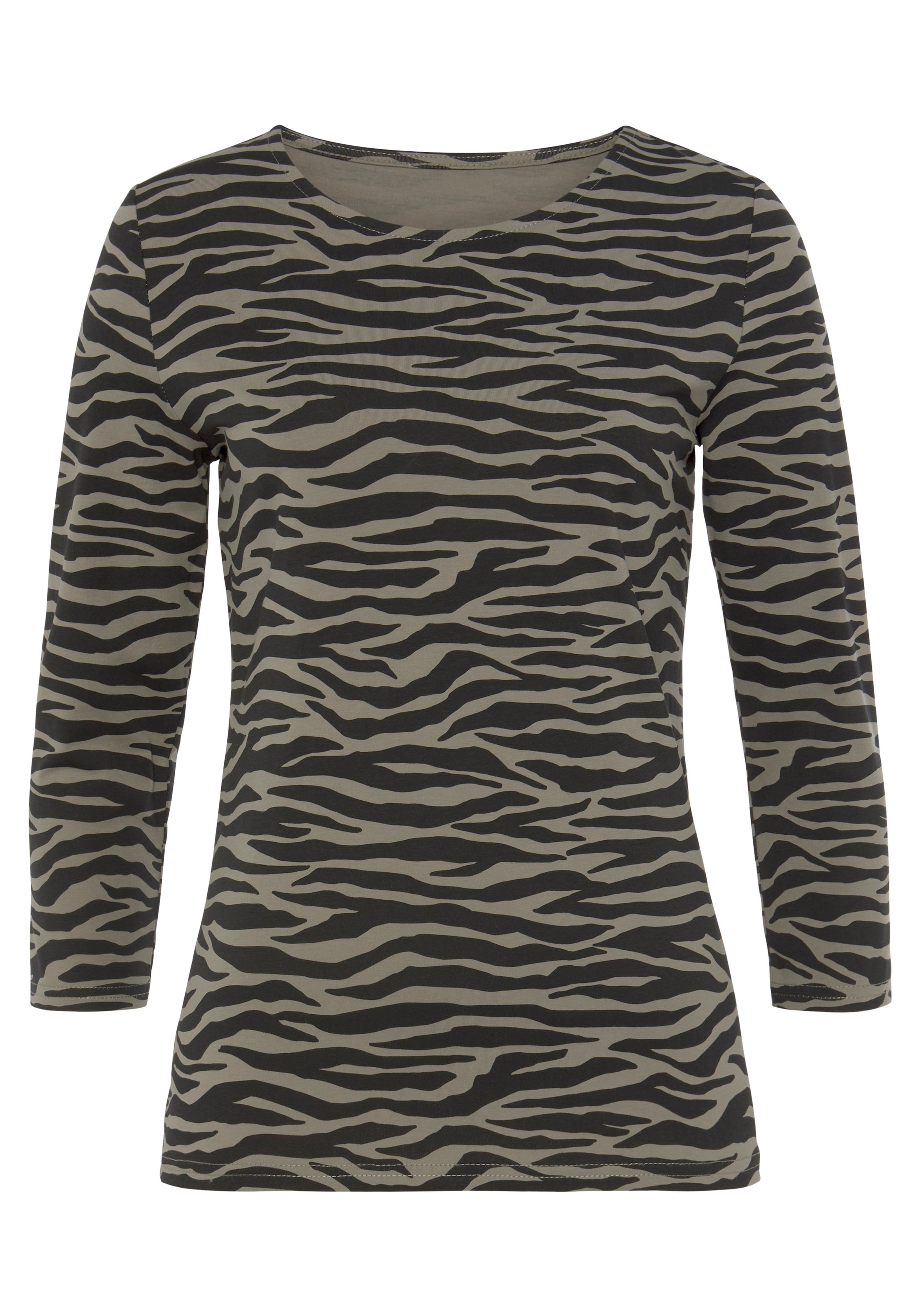 LASCANA 3/4-Arm-Shirt »mit modischem Animal-Print«, aus weicher Baumwoll-Qualität