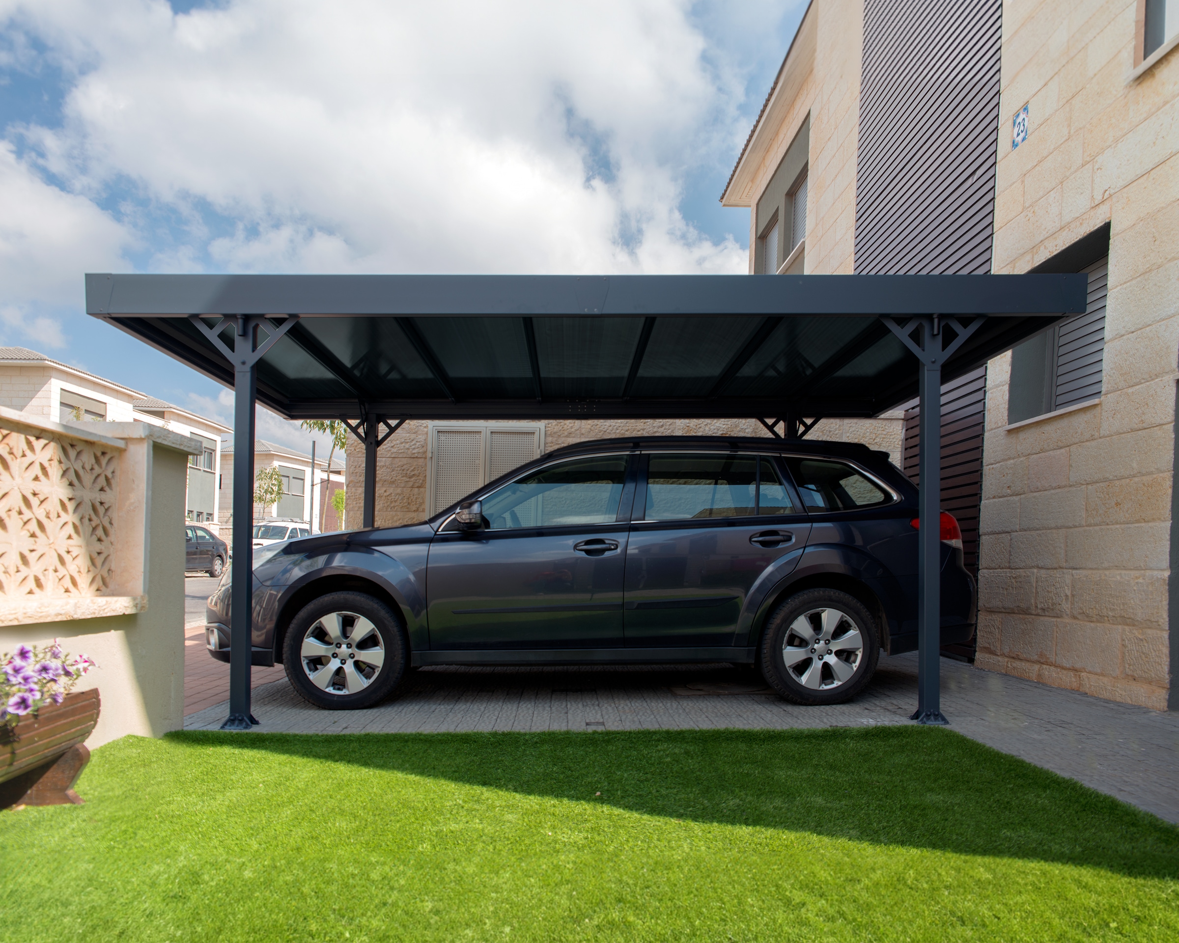 Palram - Canopia Einzelcarport »Palma 5000«, Aluminium, 263 cm, Grau, inkl. Regenrinnen und Bodenverankerungen
