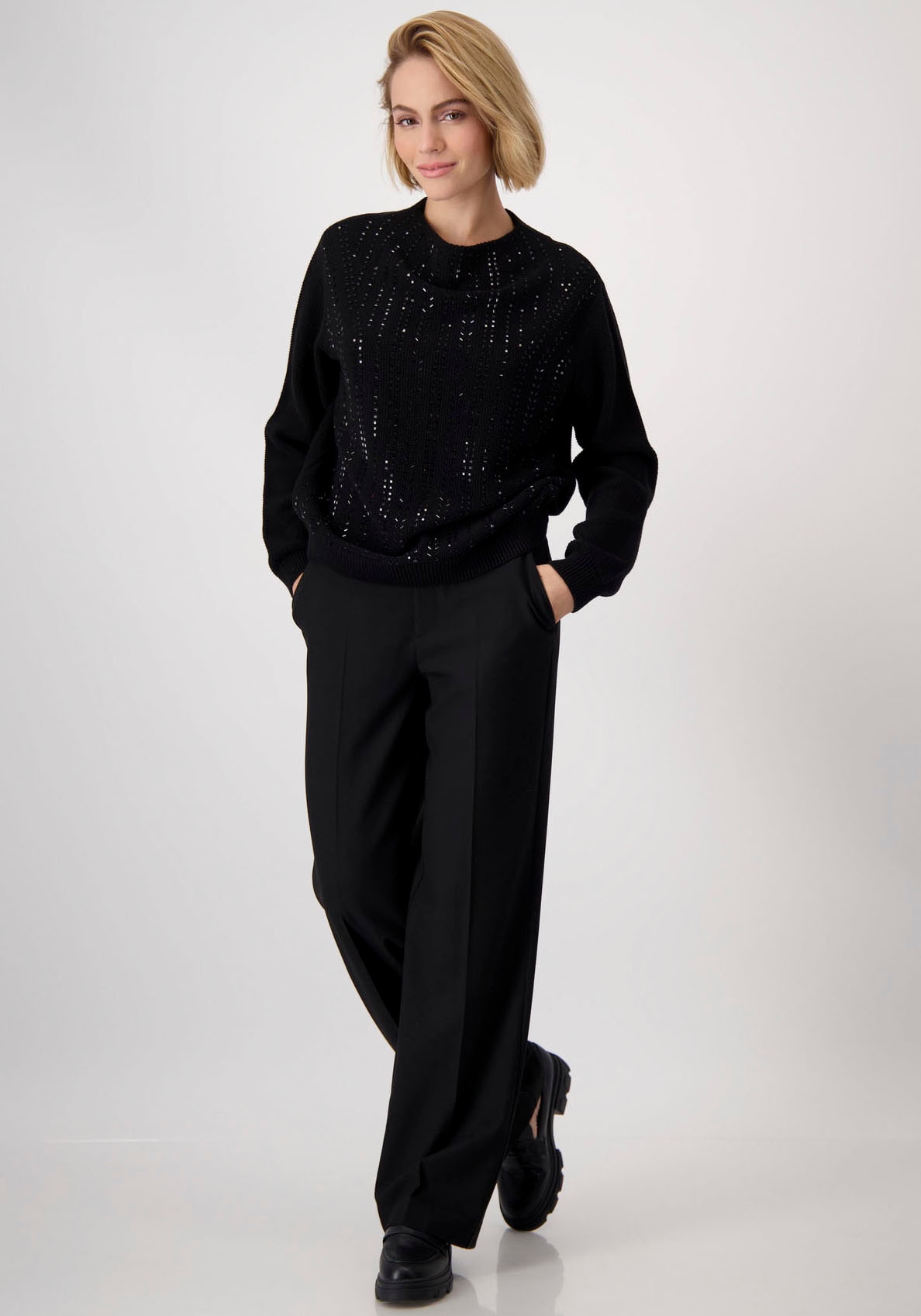 Monari Stehkragenpullover, mit Glitzersteinchen