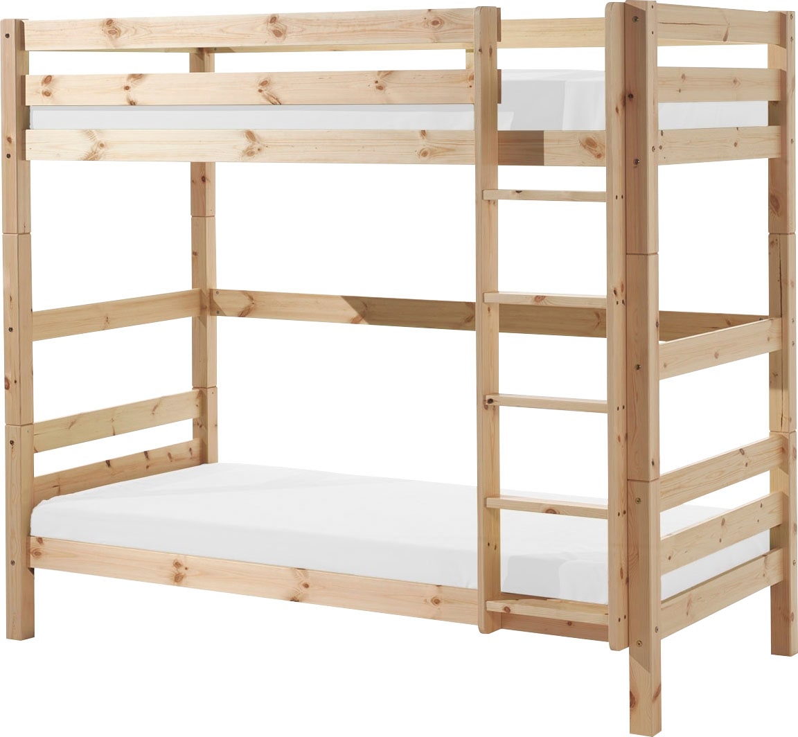 Vipack Etagenbett »Pino, inkl. Rolllattenrost, Leiter und Absturzschutz«, (B/H/T ca. 210x182x105cm, massiv Kiefer verschiedene Farben), wahlweise ohne Schublade, mit 1 großen, 2 kleinen Bettschubladen