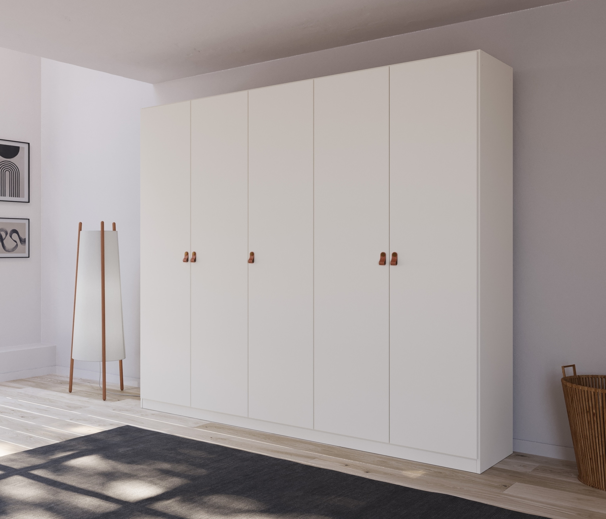 rauch Drehtürenschrank »Homey by Quadra Spin«, mit Grifflaschen aus weichem, cognacbraunem Leder