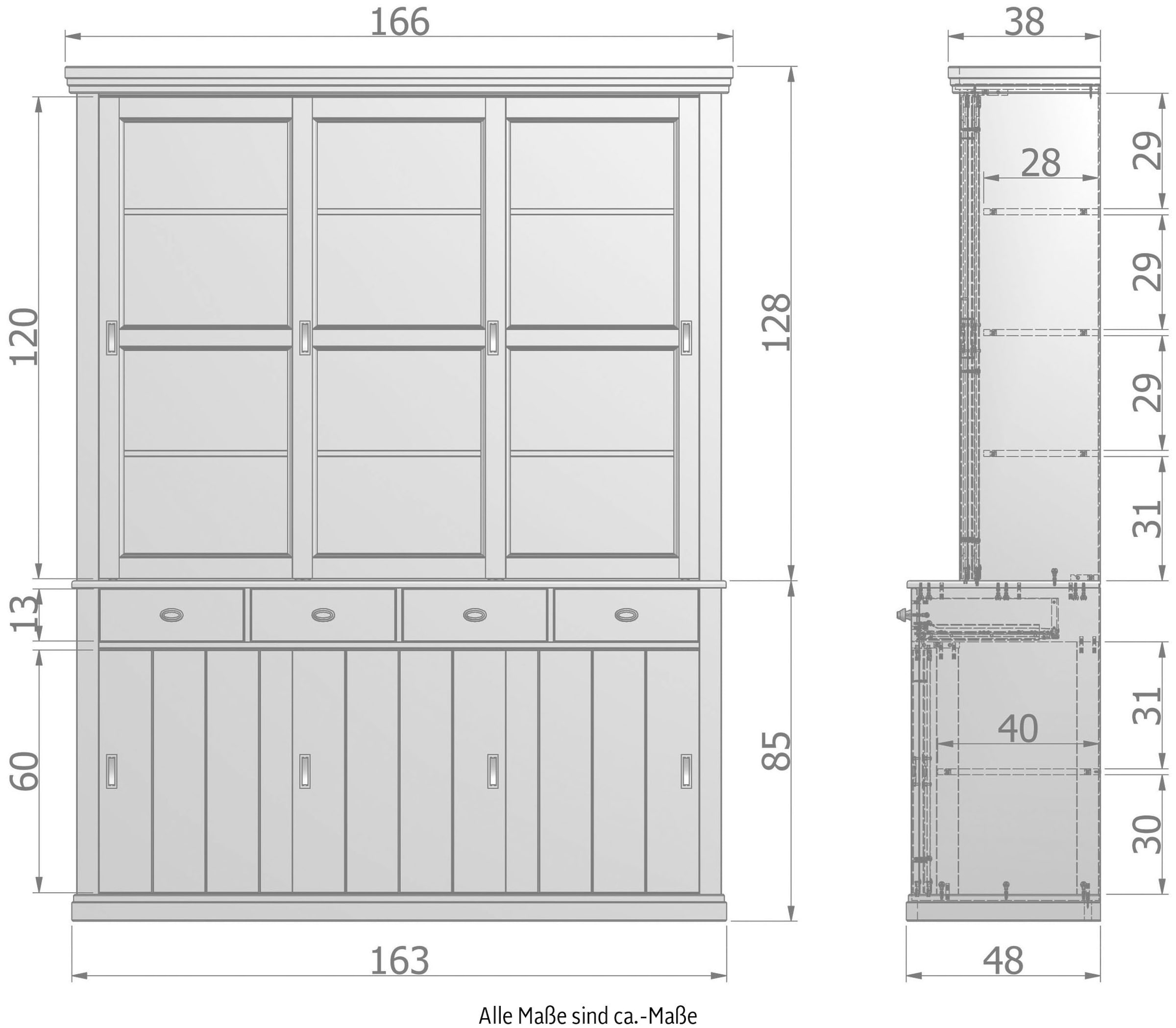 WOOOD Buffet »Lagos«, viel Stauraum, mit Glastüren, H 213 cm x B 163 cm