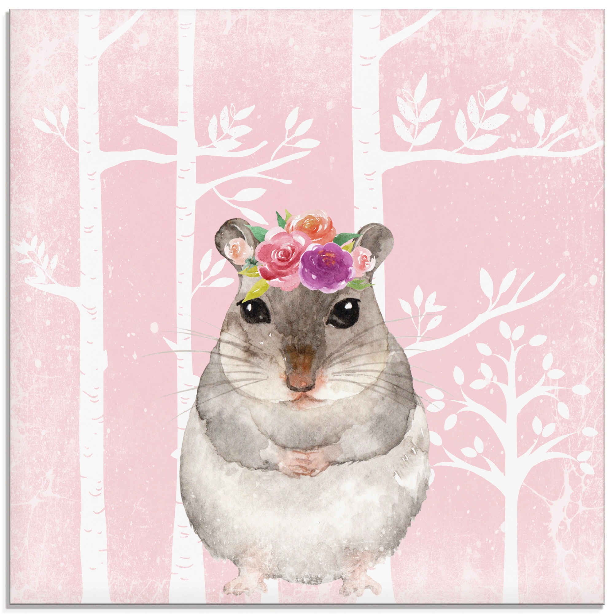 Artland Glasbild »Hamster mit Blumen im pink Wald«, Tiere, (1 St.), in vers günstig online kaufen