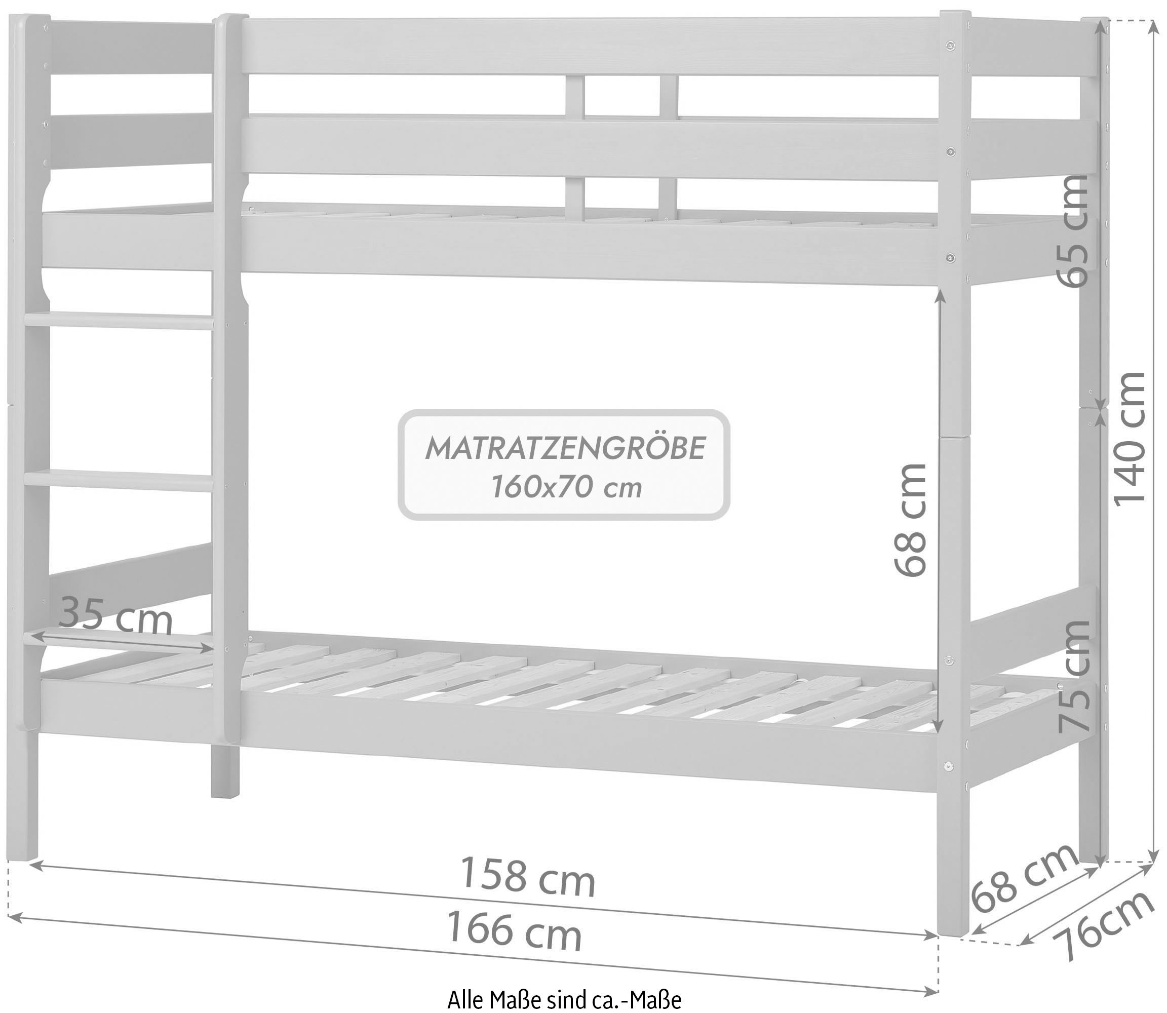 Hoppekids Etagenbett »ECO Comfort Kinderbett 90x200 oder 70x160 aus Massivholz in 4 Farben«, TÜV, FSC und Nordisches Umweltzeichen – wahlweise mit Matratzen