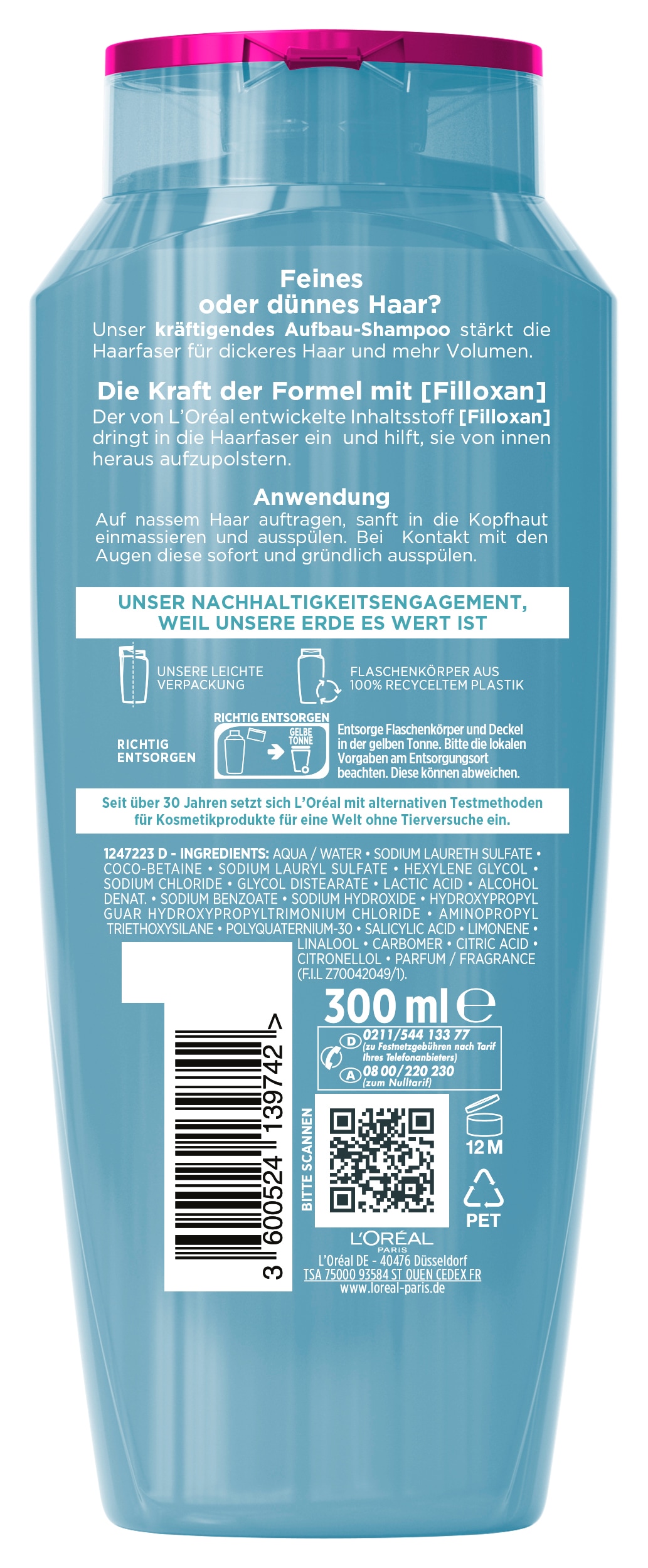 L'ORÉAL PARIS Haarshampoo »L'Oréal Paris Elvital Fibralogy Shampoo« Für feines Haar, mit dem Wirkstoff Filloxane, sichtbar volleres Haar.