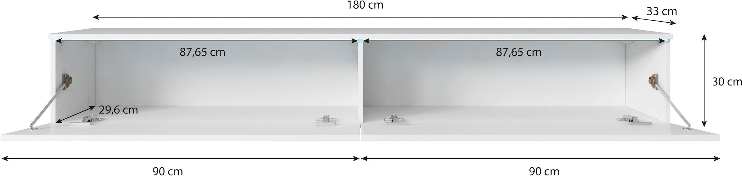 INOSIGN Lowboard »LOWBOARD VERA, wahlweise mit oder ohne Beleuchtung«, Modernes griffloses TV-Board, 180 cm TV-Schrank, stehend und hängend