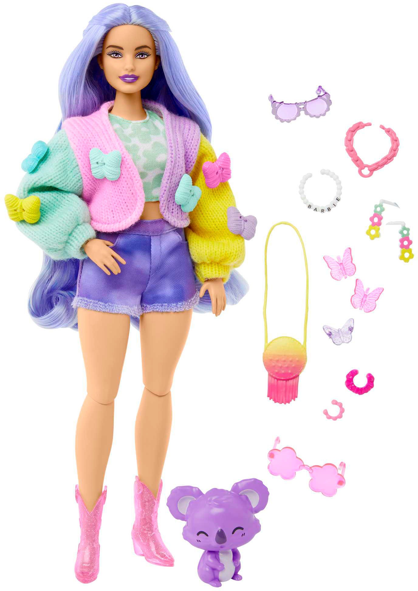 Barbie Anziehpuppe »Extra, lavendelfarbenes Haar/Schmetterlings Haarspange«