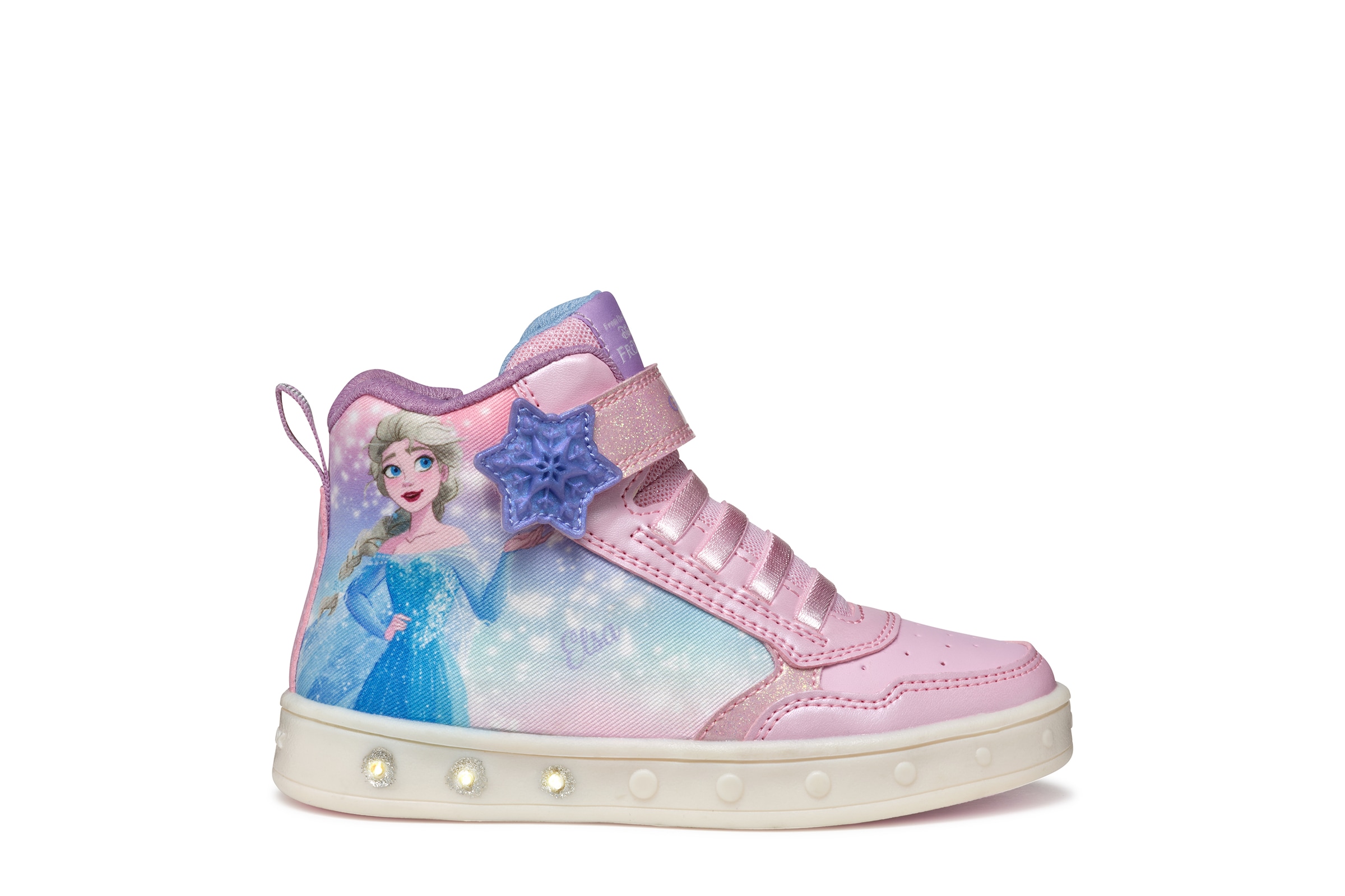 Geox Sneaker »J SKYLIN GIRL Blinkschuh«, Schnürboots, Blinkschuh mit Glitzer und Blinkfunktion