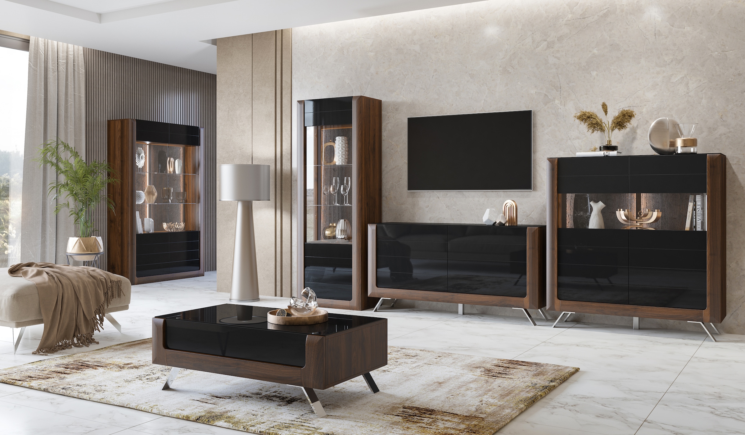 Leonique Highboard »Kasai«, Höhe 136,5 cm, 2 Türen mit Glaseinsatz