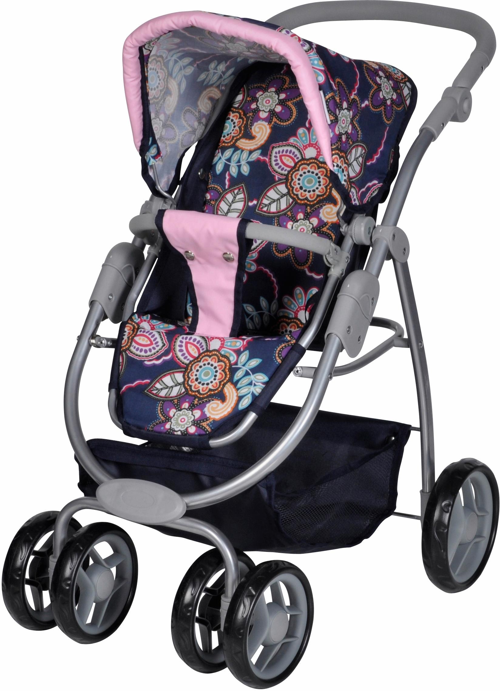 Knorrtoys® Kombi-Puppenwagen »Coco - Blau/Rosa/Blumen«, 2-in-1