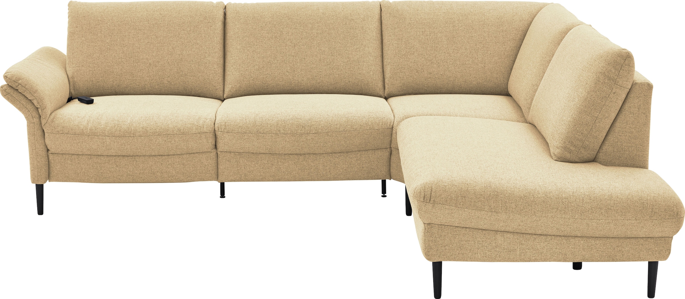 Places of Style Ecksofa »Sarsina: mit Tonnentaschen-Federkern, perfekt zum Entspannen L-Form«, inklusive 2 motorischen Relaxfunktionen mit Herz-Waage-Beschlag