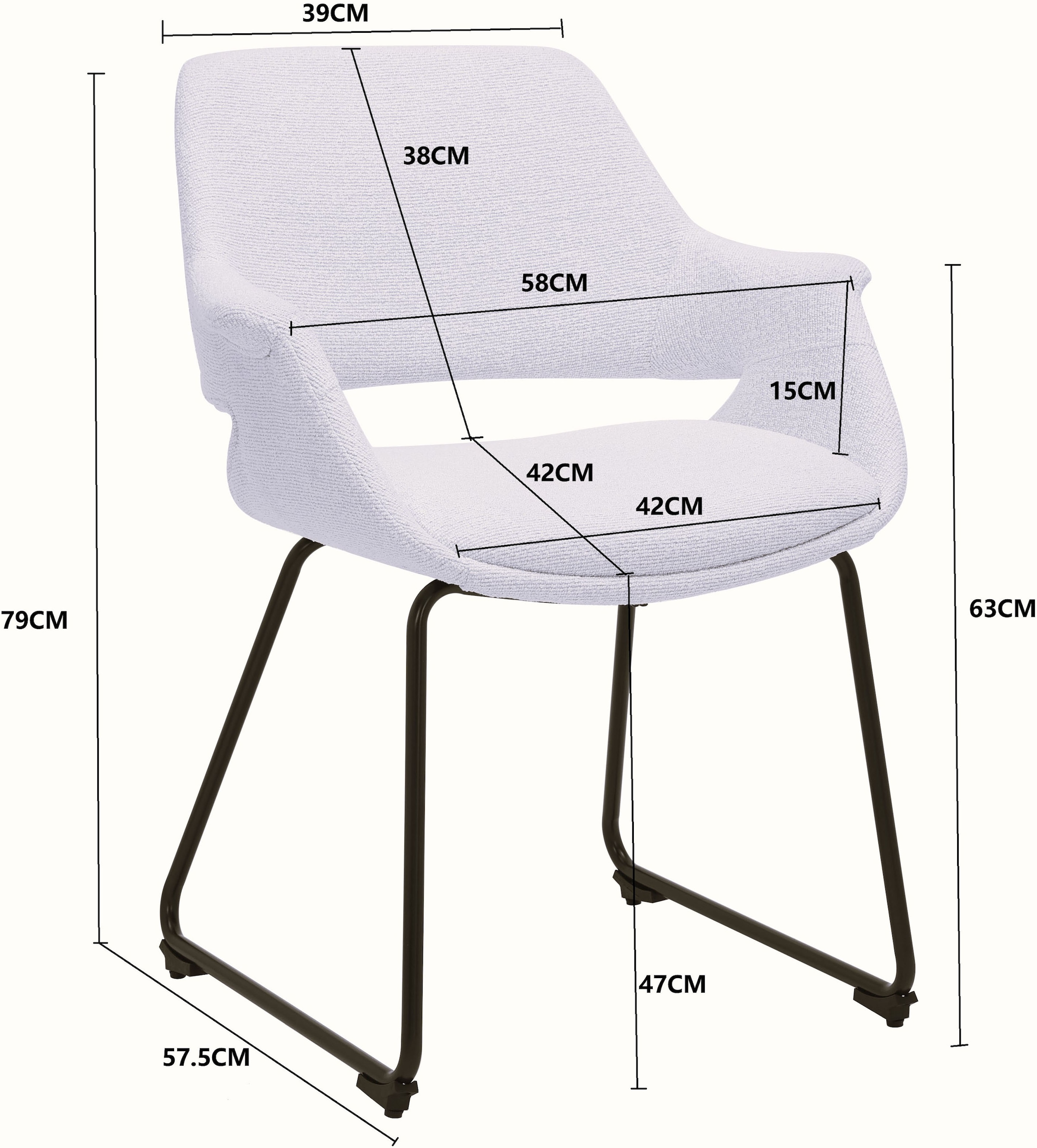 OTTO home Esszimmerstuhl »Genna« (Set) 2 Stk.pflegeleichter Webstoff Bezug, edles Metallgestell, Sitzhöhe 47 cm