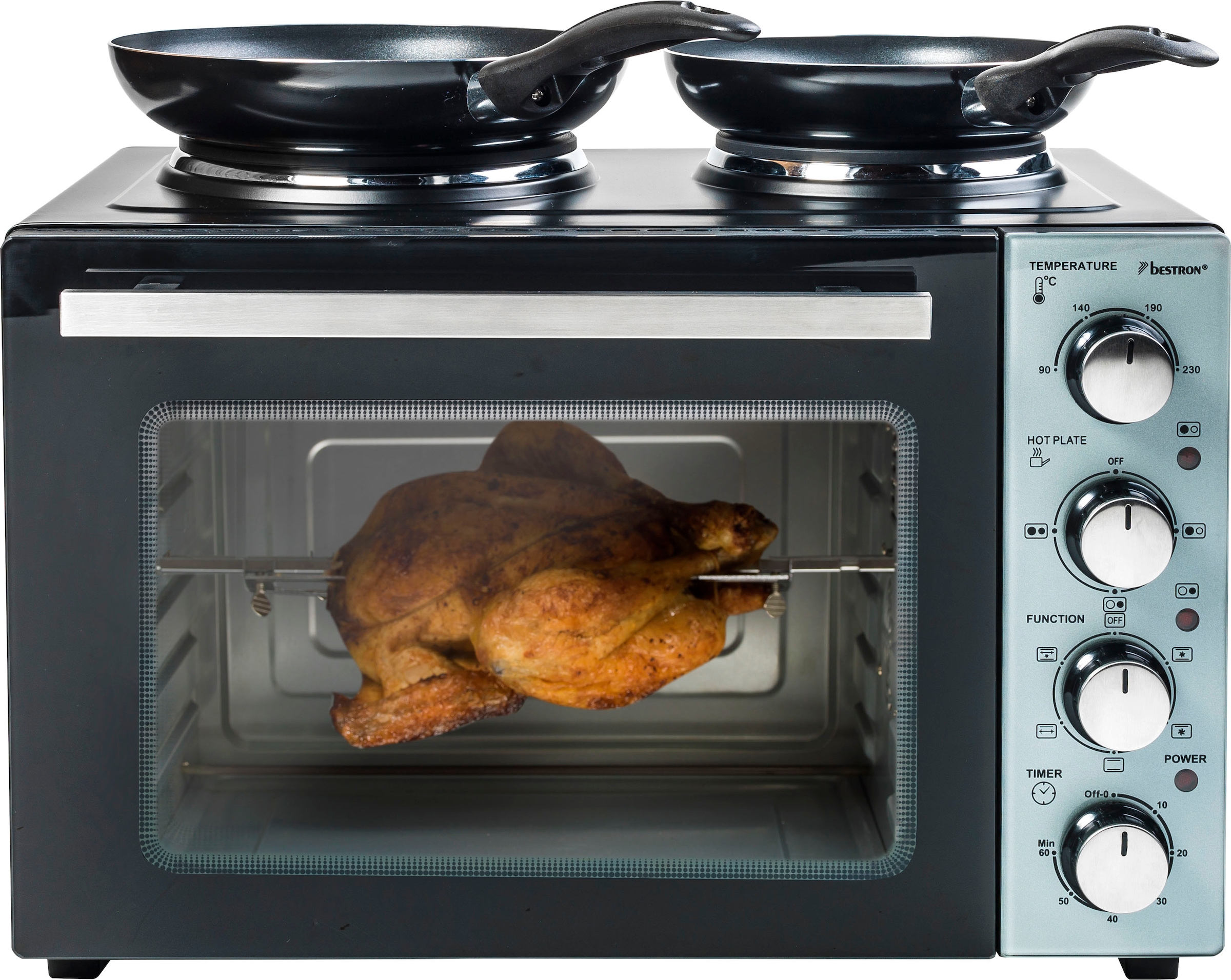 bestron Kleinküche »AOV31CP Crispy & Co«, mit Ofen und Doppelkochplatte, 3200 Watt, Schwarz