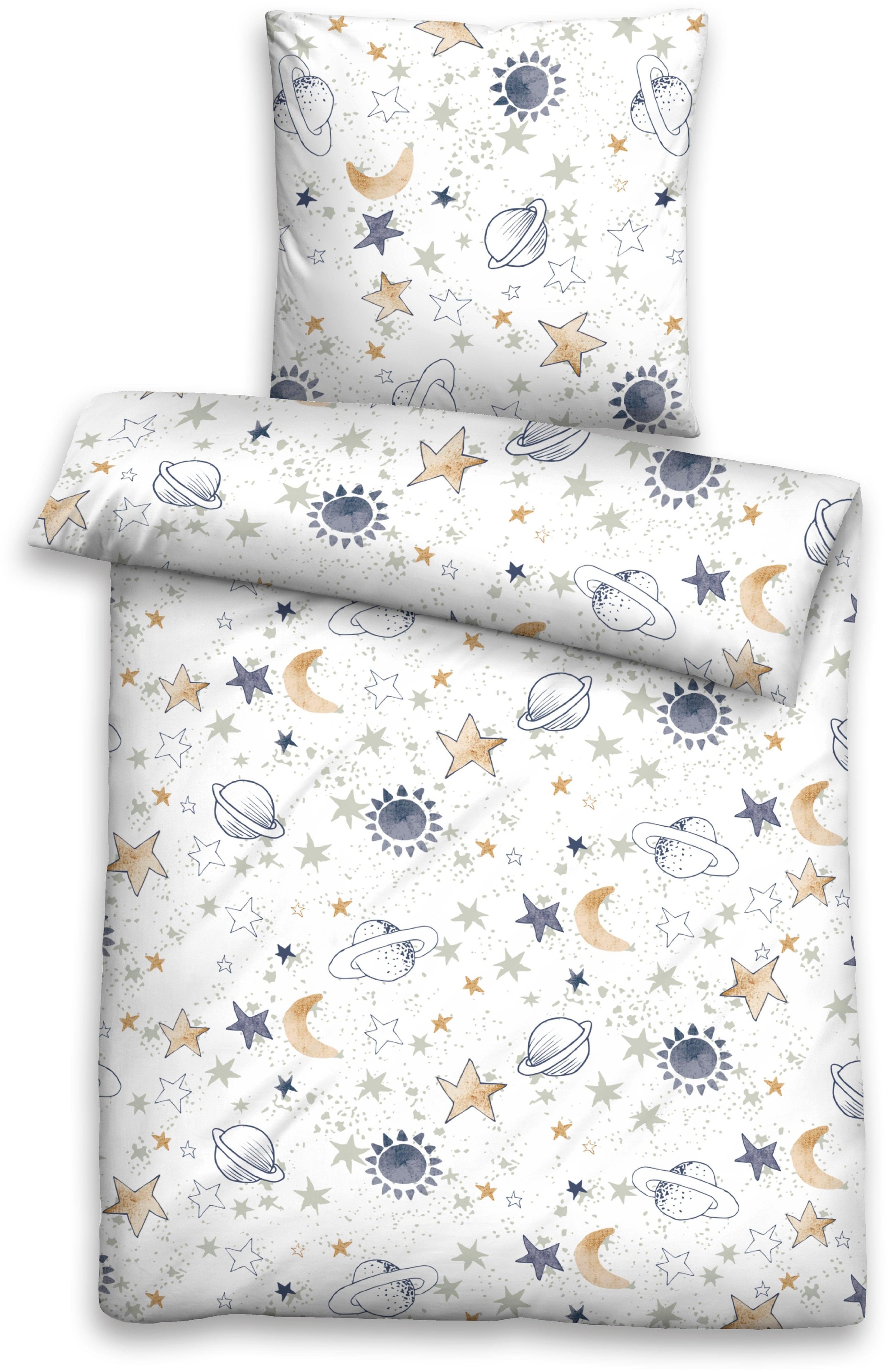 Kinderbettwäsche BIBERNA Heleni in Gr. 100x135 oder 135x200 cm, für Kinder, Kinderbettwäsche, weiß, B/L: 135cm x 200cm, 1 Stk., 1 Stk., Feinbiber, B/L: 80cm x 80cm, 2 Stk.