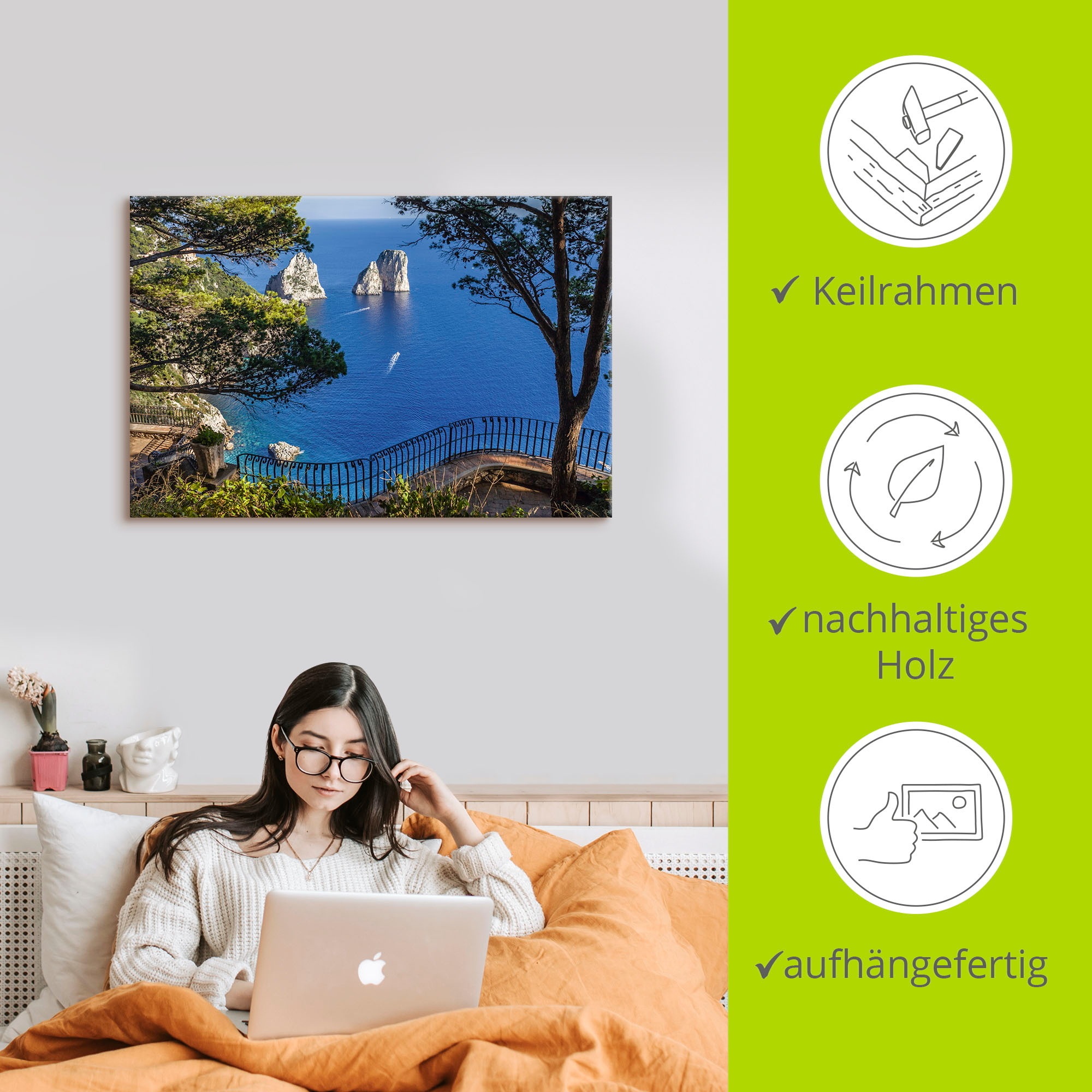 Artland Wandbild »Faraglione-Felsen auf Capri, Italien«, Meer Bilder, (1 St.), als Alubild, Outdoorbild, Leinwandbild, Poster, Wandaufkleber