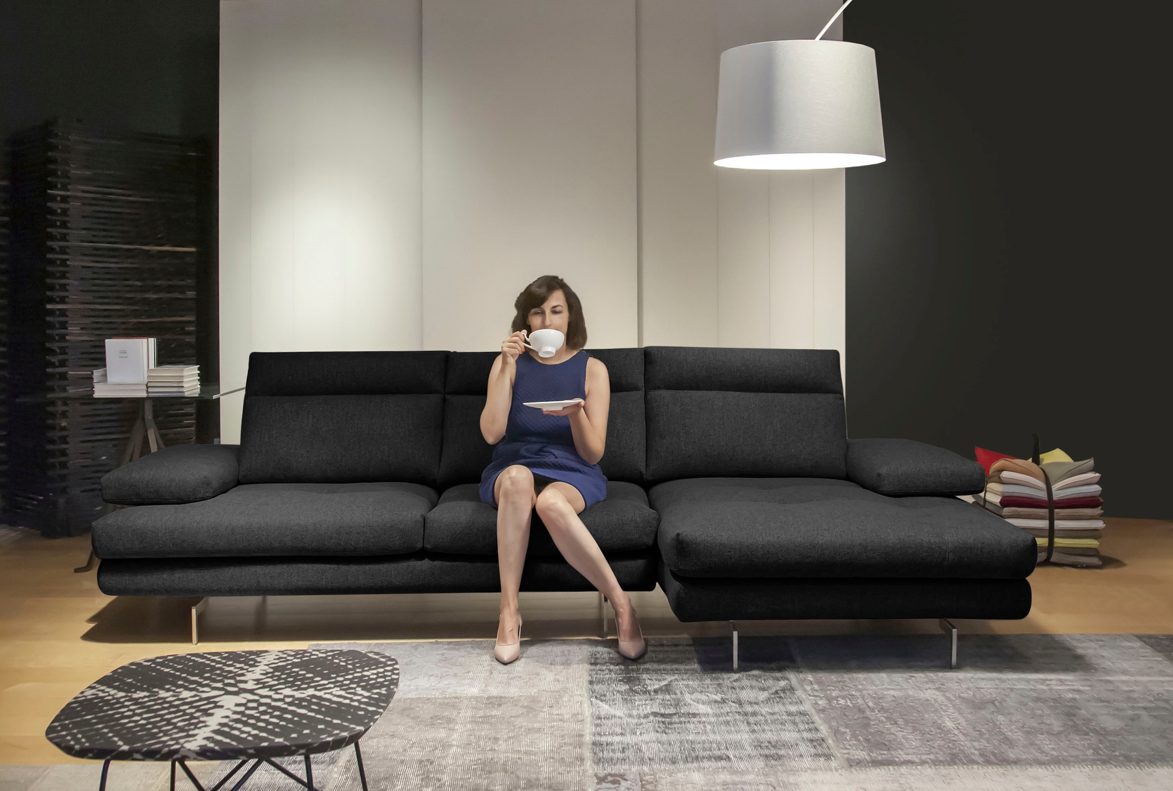 CALIA ITALIA Ecksofa »Toby Wing, Komfortsofa der Extraklasse, bequem, L-Form«, inklusive Sitztiefenverstellung, Füße in chrom glänzend