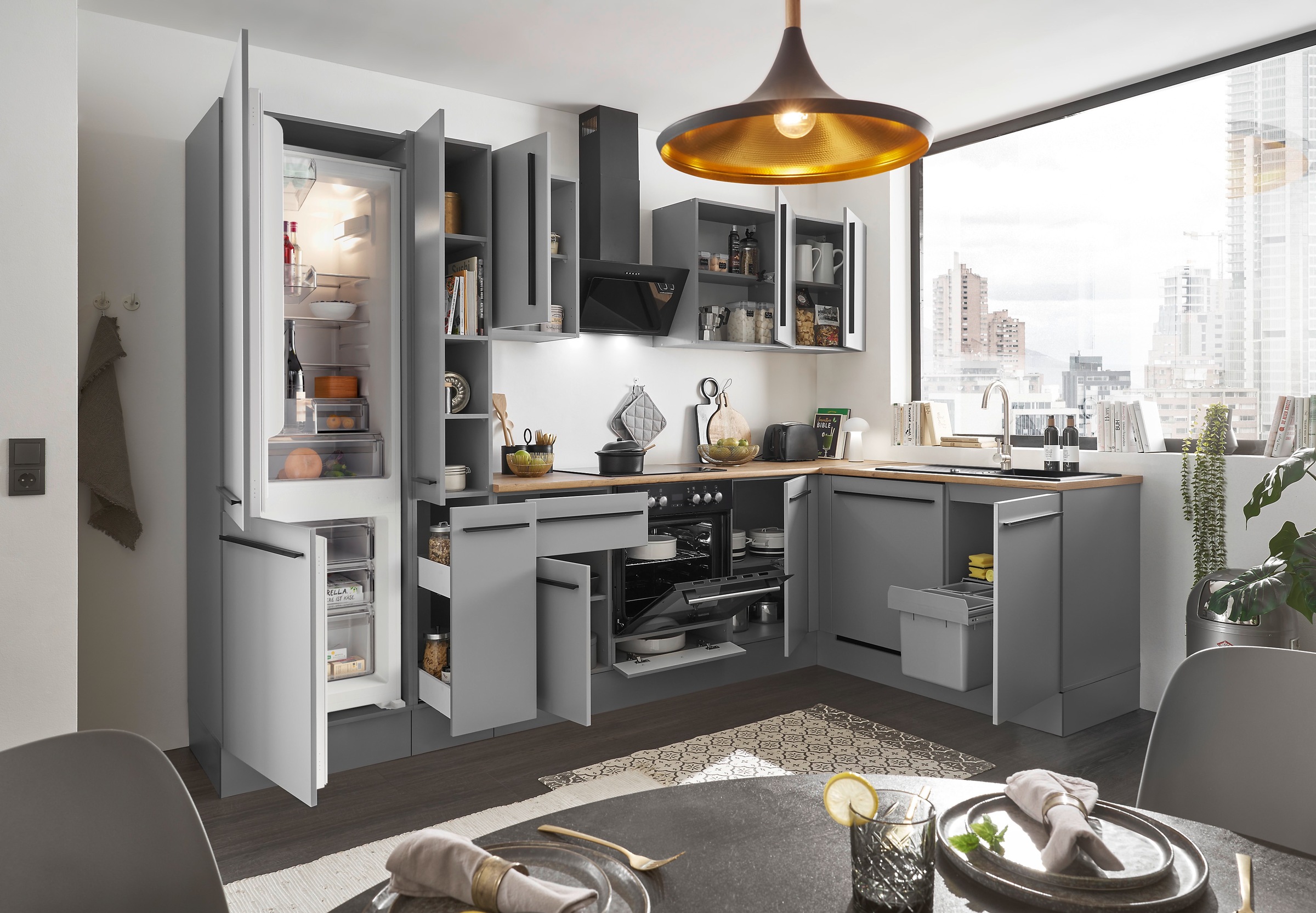 BASIC by Balculina Winkelküche »Denver, Küche BxHxT 310/115 x 211 x 60«, Breite 310 cm, wahlweise mit E-Geräten und Induktion