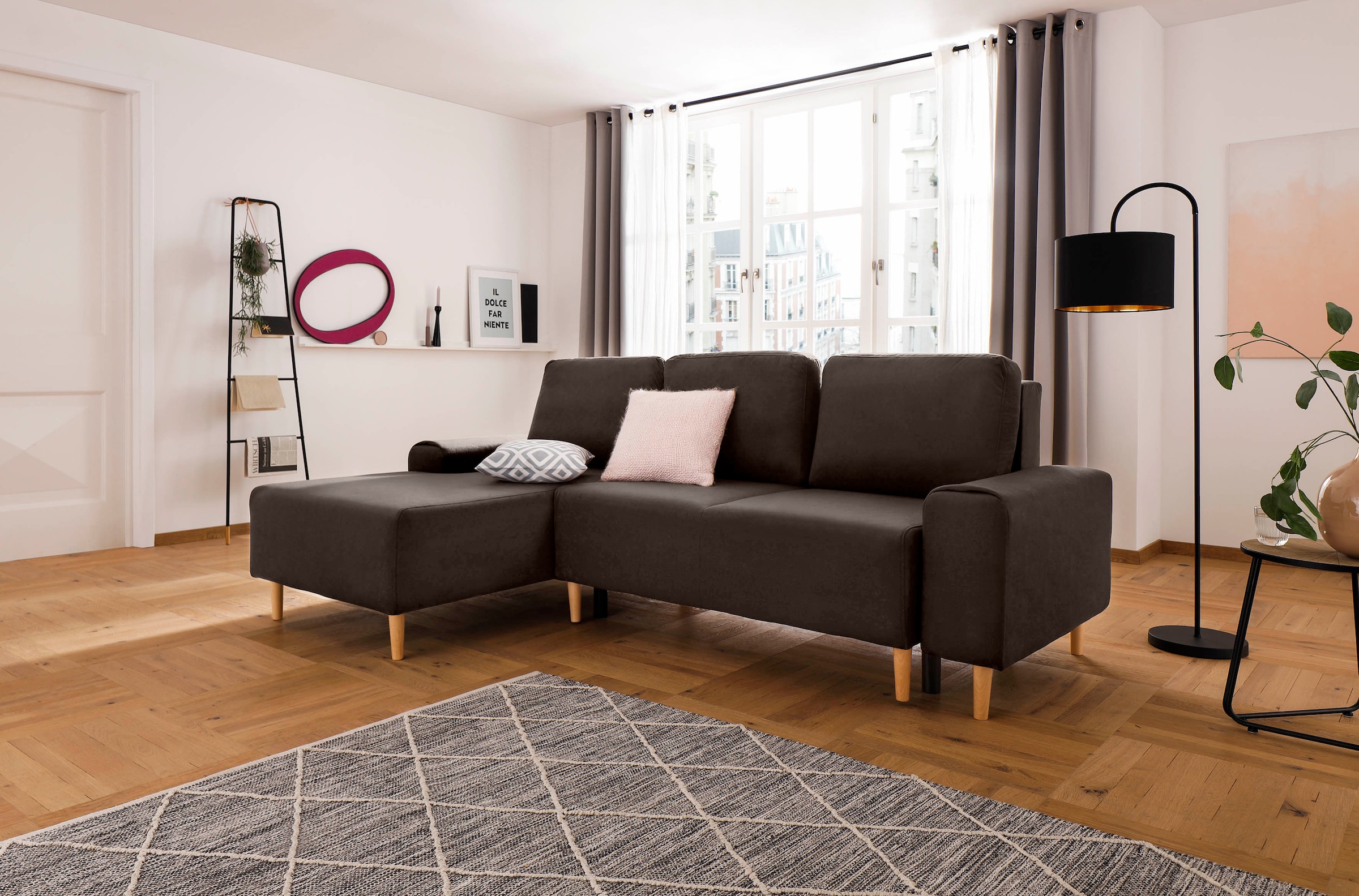 INOSIGN Ecksofa »Samu L-Form« wahlweise mit Bettfunktion und Bettkasten