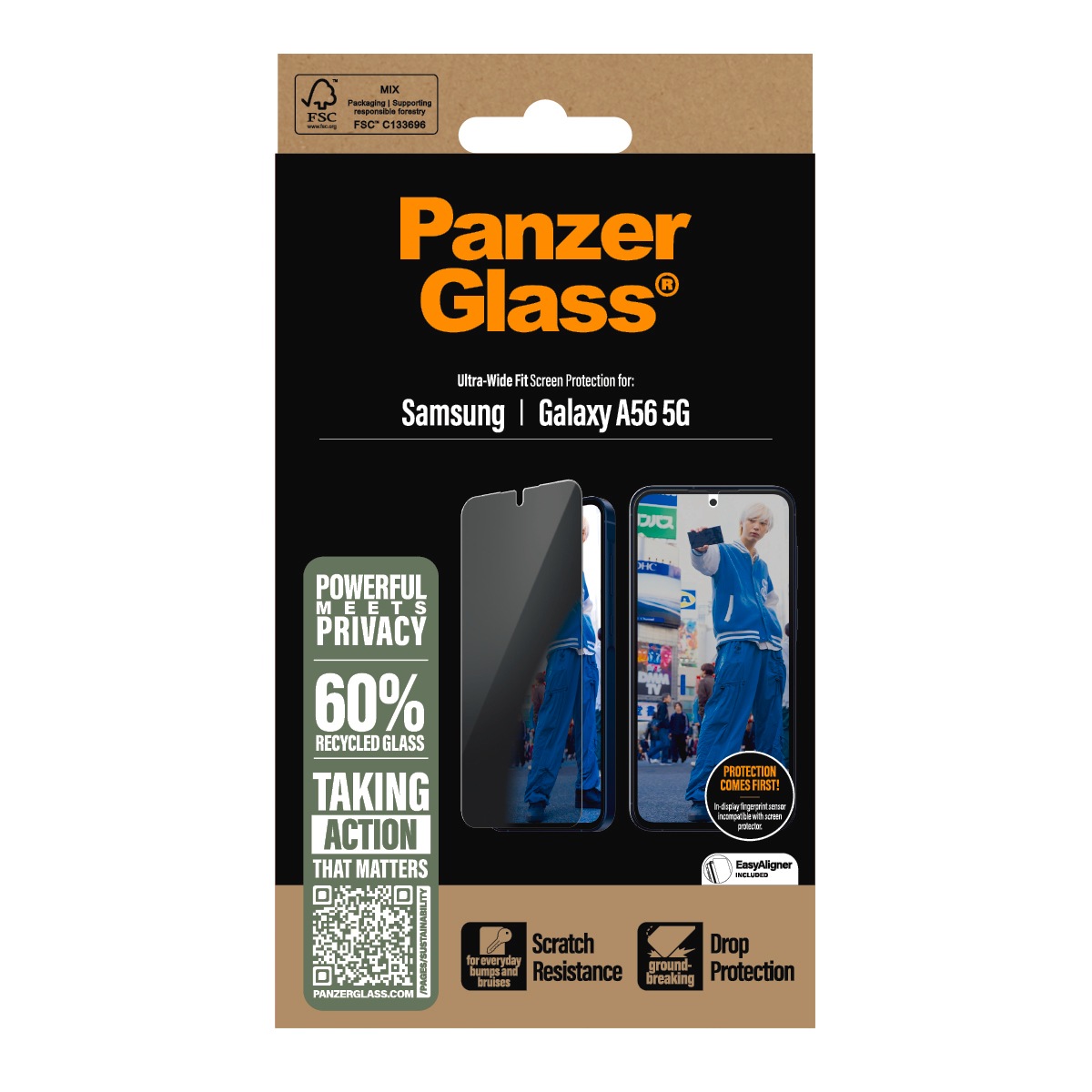 CARE by PanzerGlass Displayschutzglas »Ultra-Wide Fit Privacy Screen Protection«, für Samsung Galaxy A56, Blickschutzfolie, Schutzfolie, Bildschirmschutz, kratz- & stoßfest