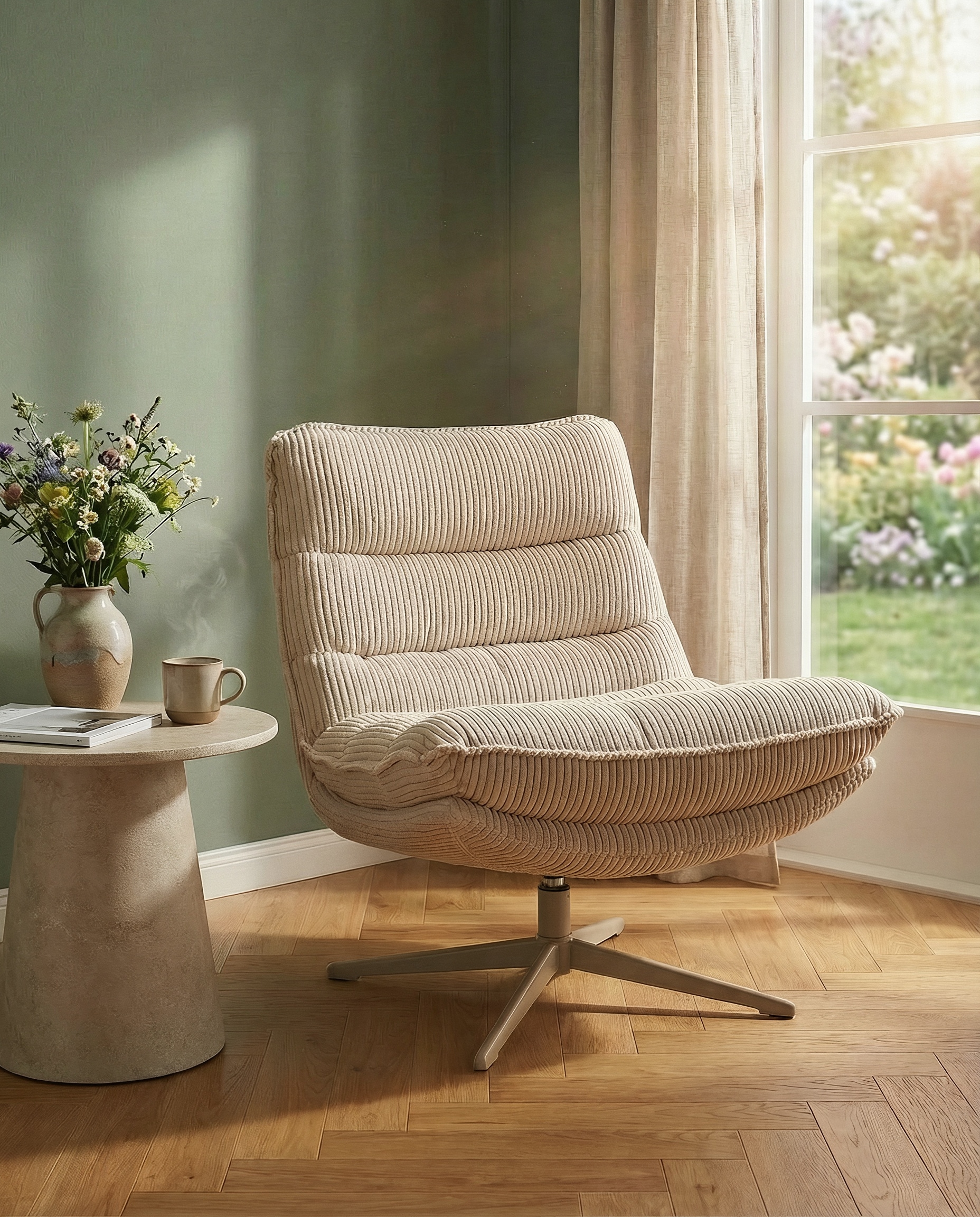 OTTO home Sessel »AVAA, Loungesessel im softem Cord-Bezug,« 360° Grad drehbar, Relax- und TV-Sessel