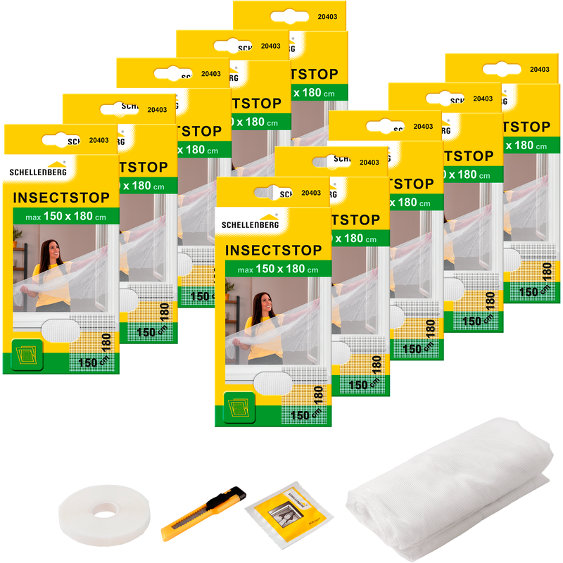 SCHELLENBERG Fliegengitter-Gewebe »Insektenschutz und Mückenschutz für Fenster ohne bohren« Set, 10 Stk. tlg. inkl. Befestigungsband, 150 x 180 cm,...