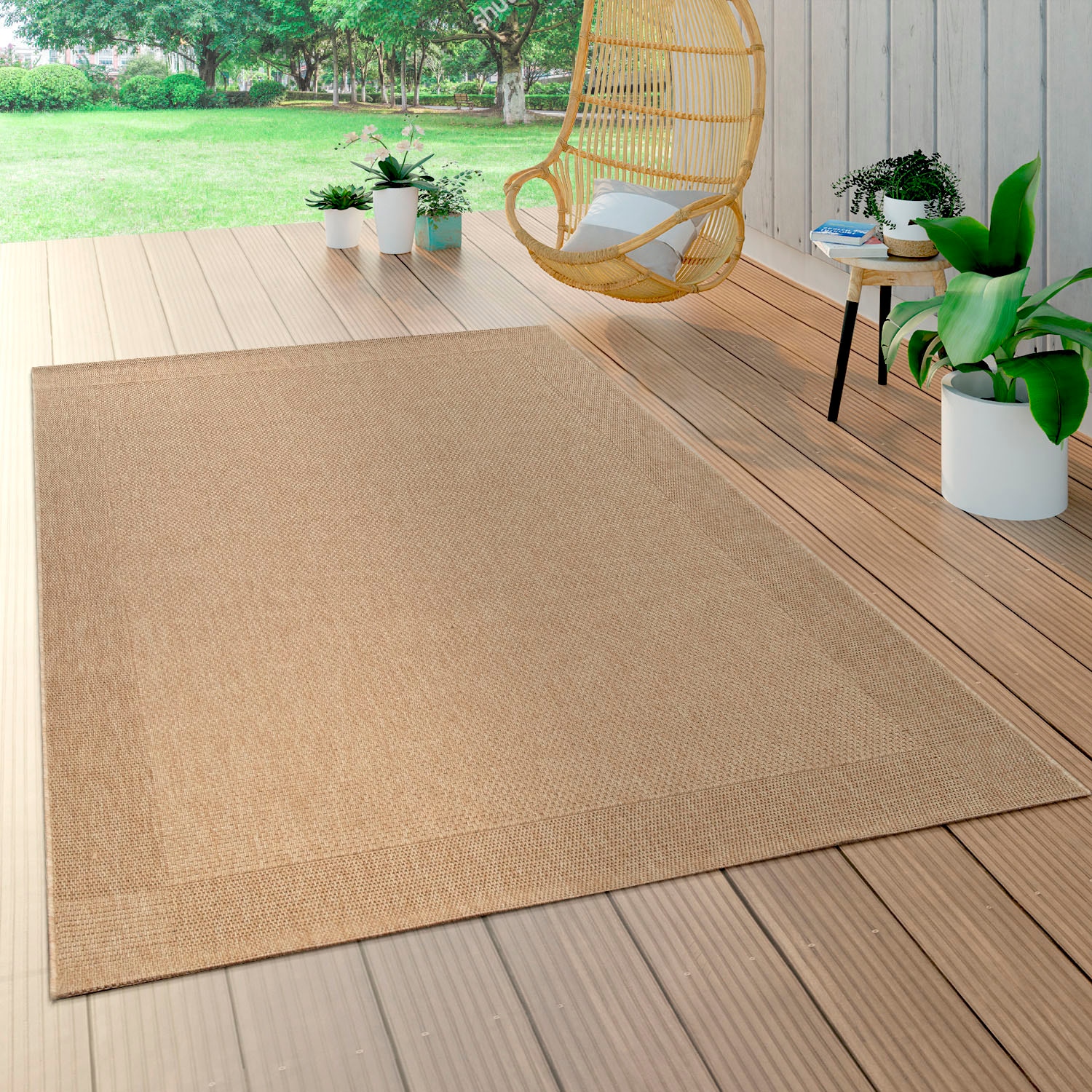 Paco Home Teppich »Waregem 621«, auf Flachgewebe, Outdoor meliert, Raten rechteckig, kaufen mit Wohnzimmer Bordüre, geeignet