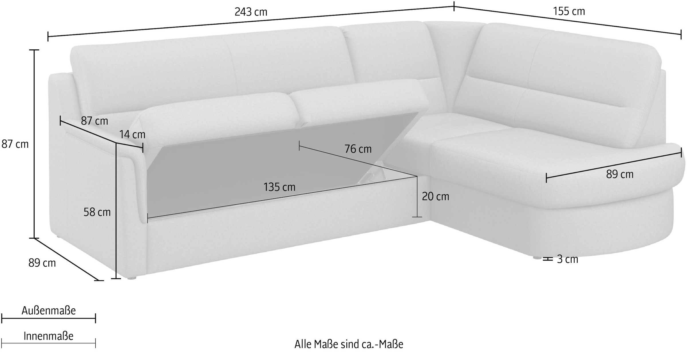sit&more Ecksofa »Panini L-Form«, wahlweise mit Vorziehsitz und Bettkasten