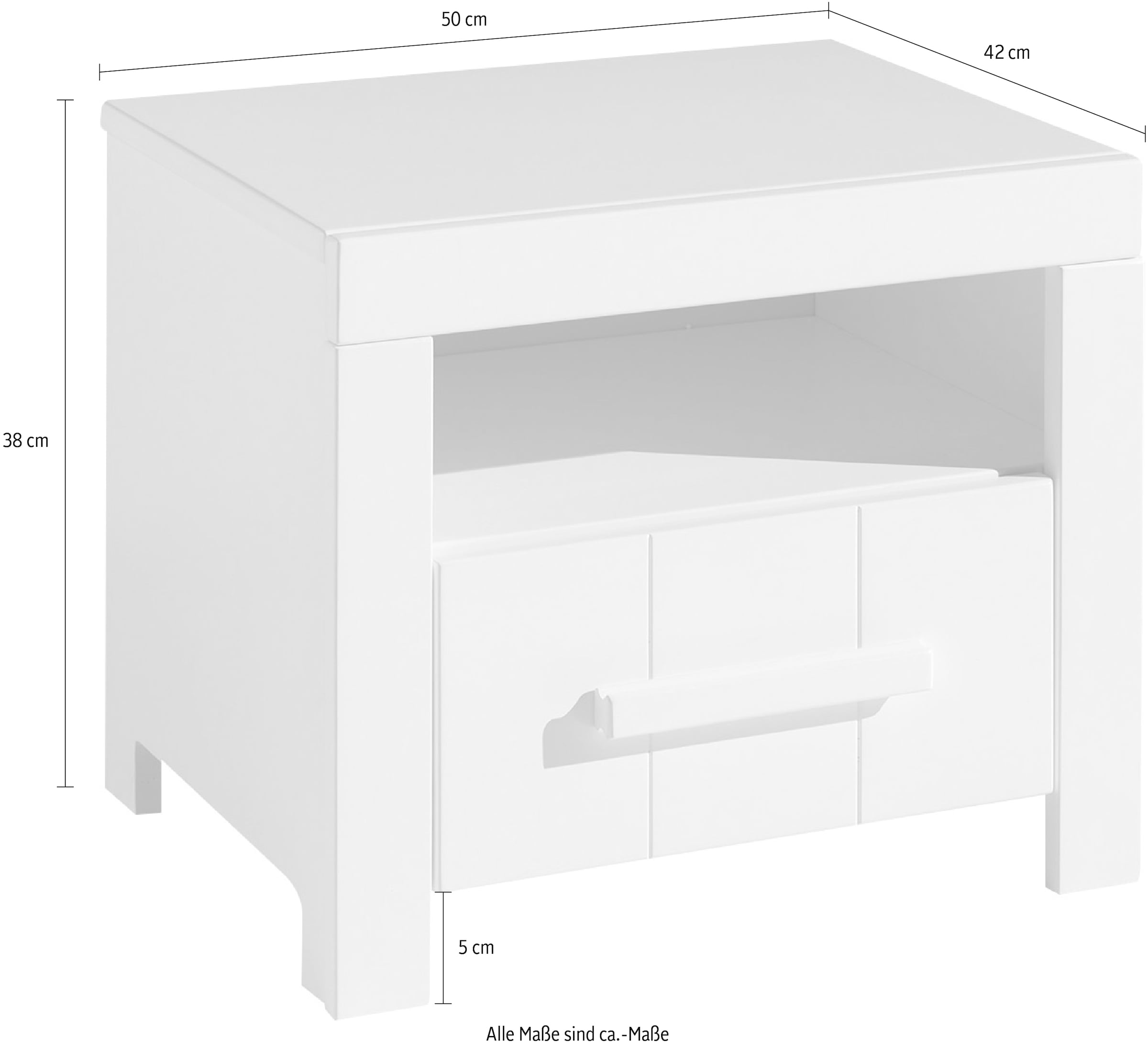 Vipack Nachtschrank, (Made in Europe), Nachtkonsole mit offenem Fach und 1 Schublade, Ausf. Weiß lackiert