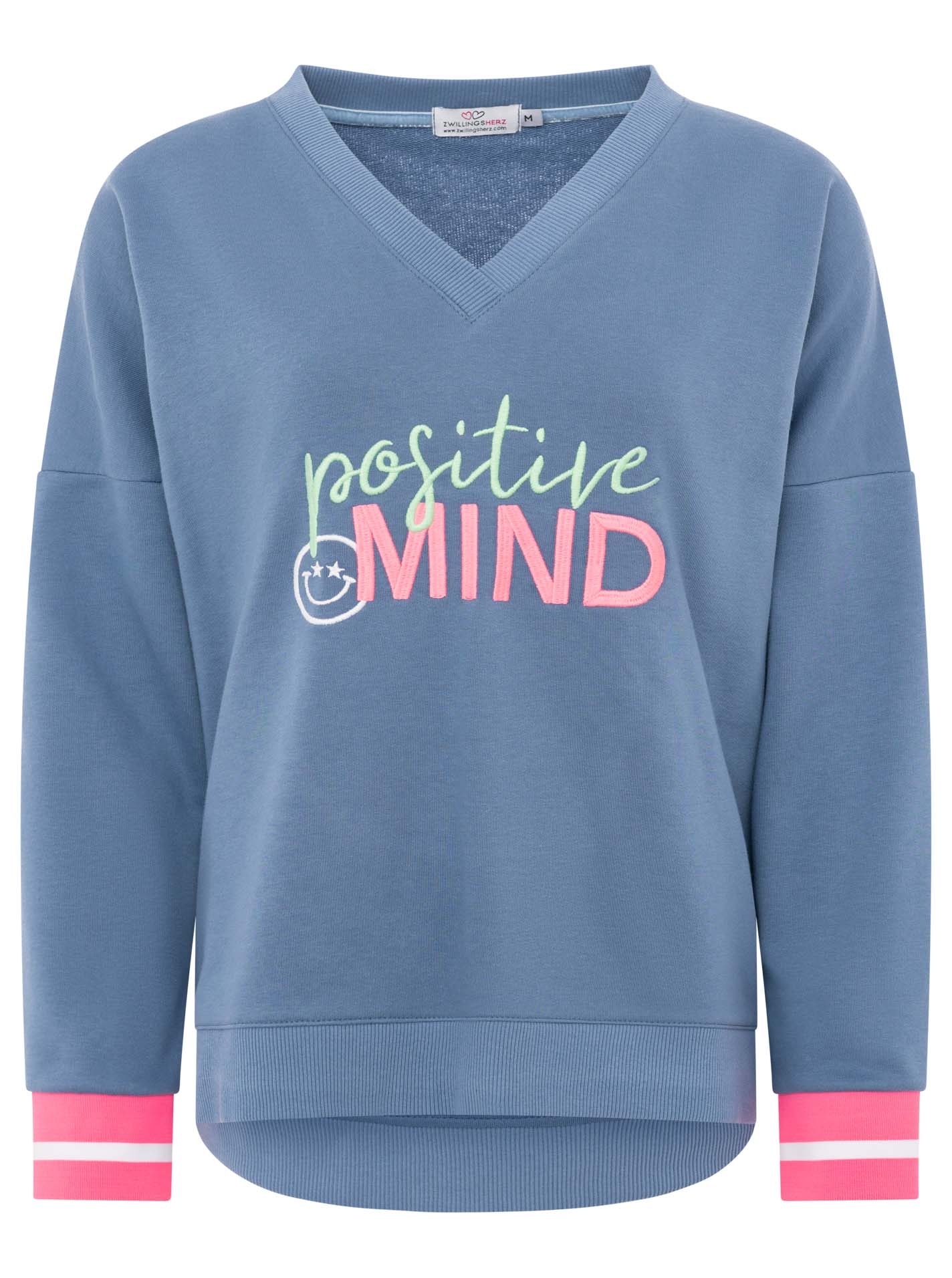 Zwillingsherz Hoodie »"Positive Mind"«, neonfarbenen Bündchen, V-Ausschnitt, Seitenschlitze, Langarm
