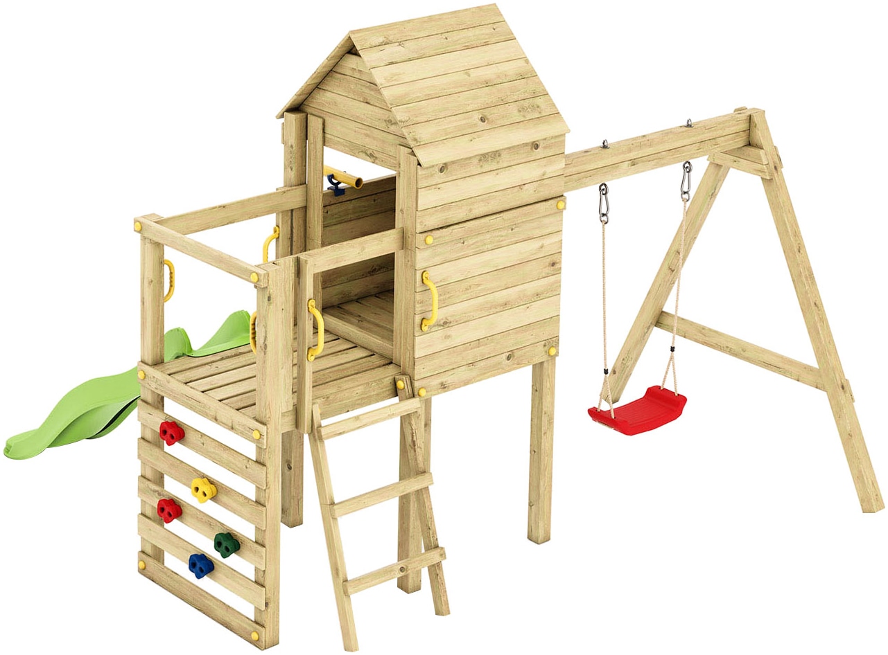 FUNGOO Spielturm »LUOMI« mit Haus, Kletterwand, Rutsche und Schaukel fur Kinder