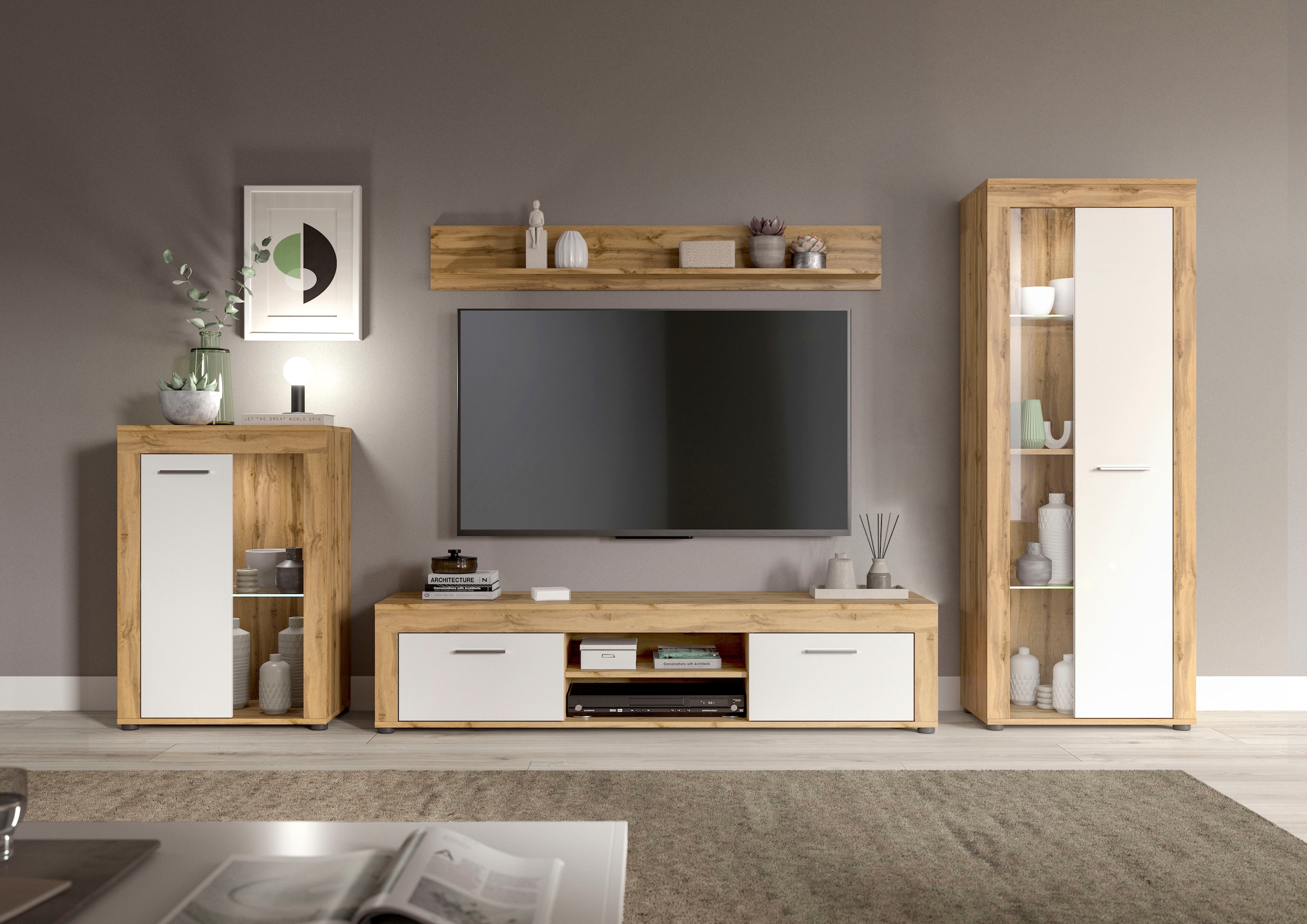 INOSIGN Wohnwand »Aosta, 4-tlg., best. aus: Vitrine, Lowboard, Wandboard & günstig online kaufen