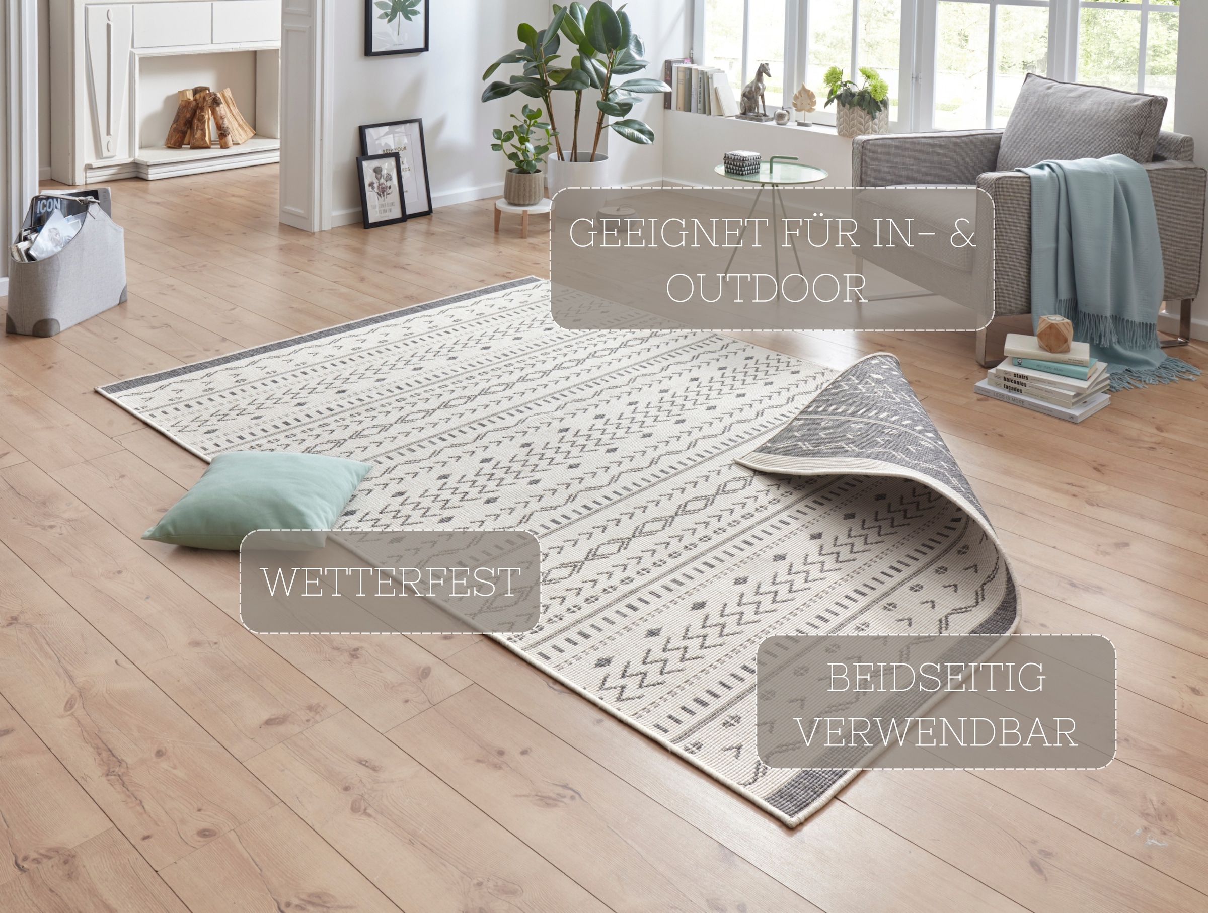 HANSE Home Teppich »Kuba Wendeteppich«, rechteckig, 5 mm Höhe, In-& Outdoor, Wetterfest, Balkon, Läufer, Wohnzimmer, Wasserfest