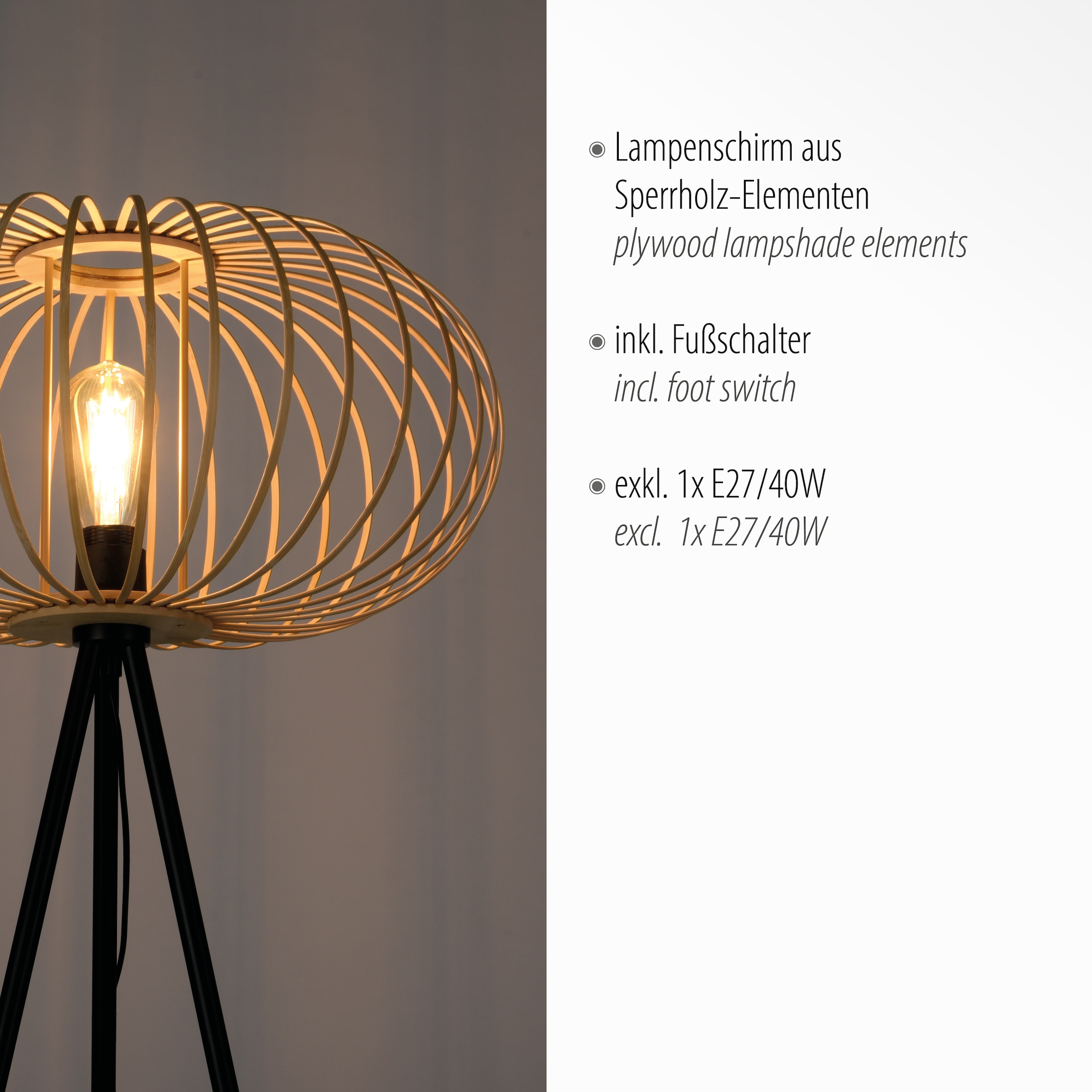 Leuchten Direkt Stehlampe »RACOON«, flammig-flammig, 1 kaufen Fußschalter online Schalter, ExklusiveE27