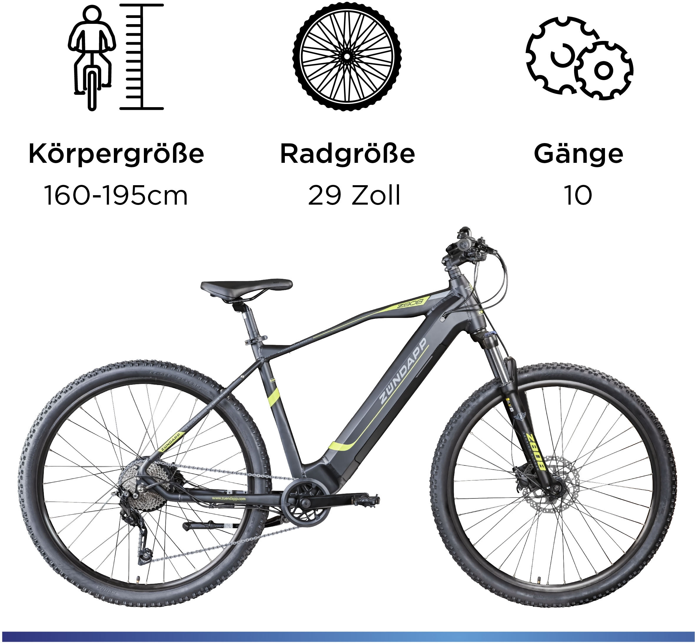 Zündapp E-Bike »Z808«, 10 Gang, Heckmotor 250 W, Pedelec, Elektrofahrrad für Damen u. Herren, MTB