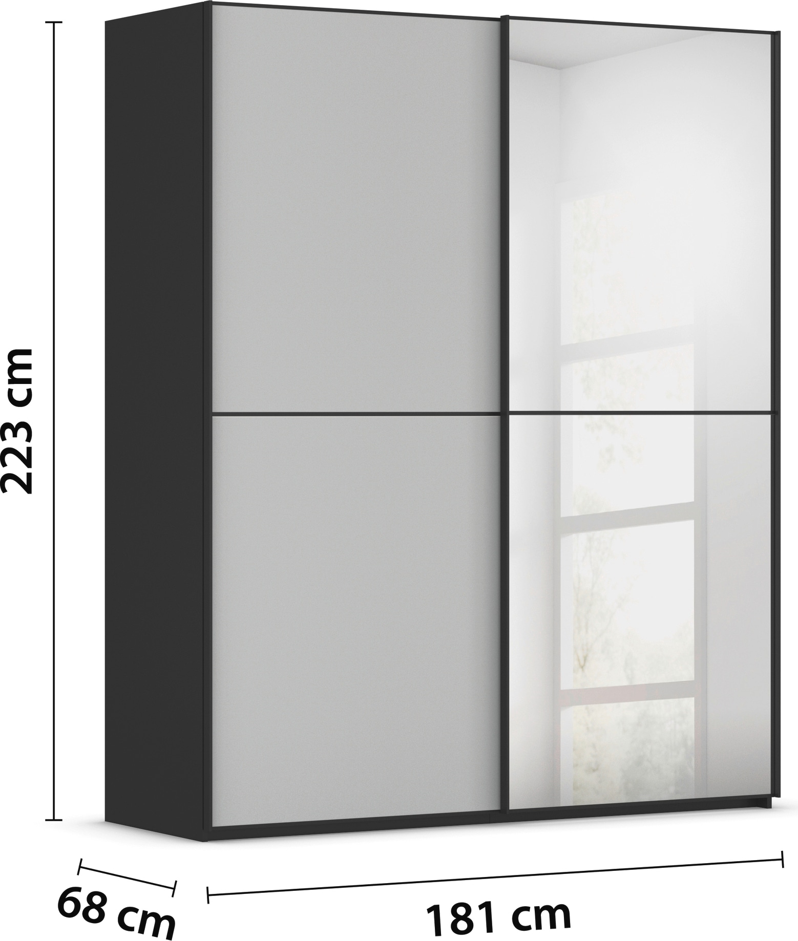rauch Schwebetürenschrank »Kleiderschrank Schrank Garderobe Schlafzimmerschrank SCALE-DUO«, edle zweigeteilte Türen Spiegel/Glas-Mix 3 Zierleisten MADE IN GERMANY
