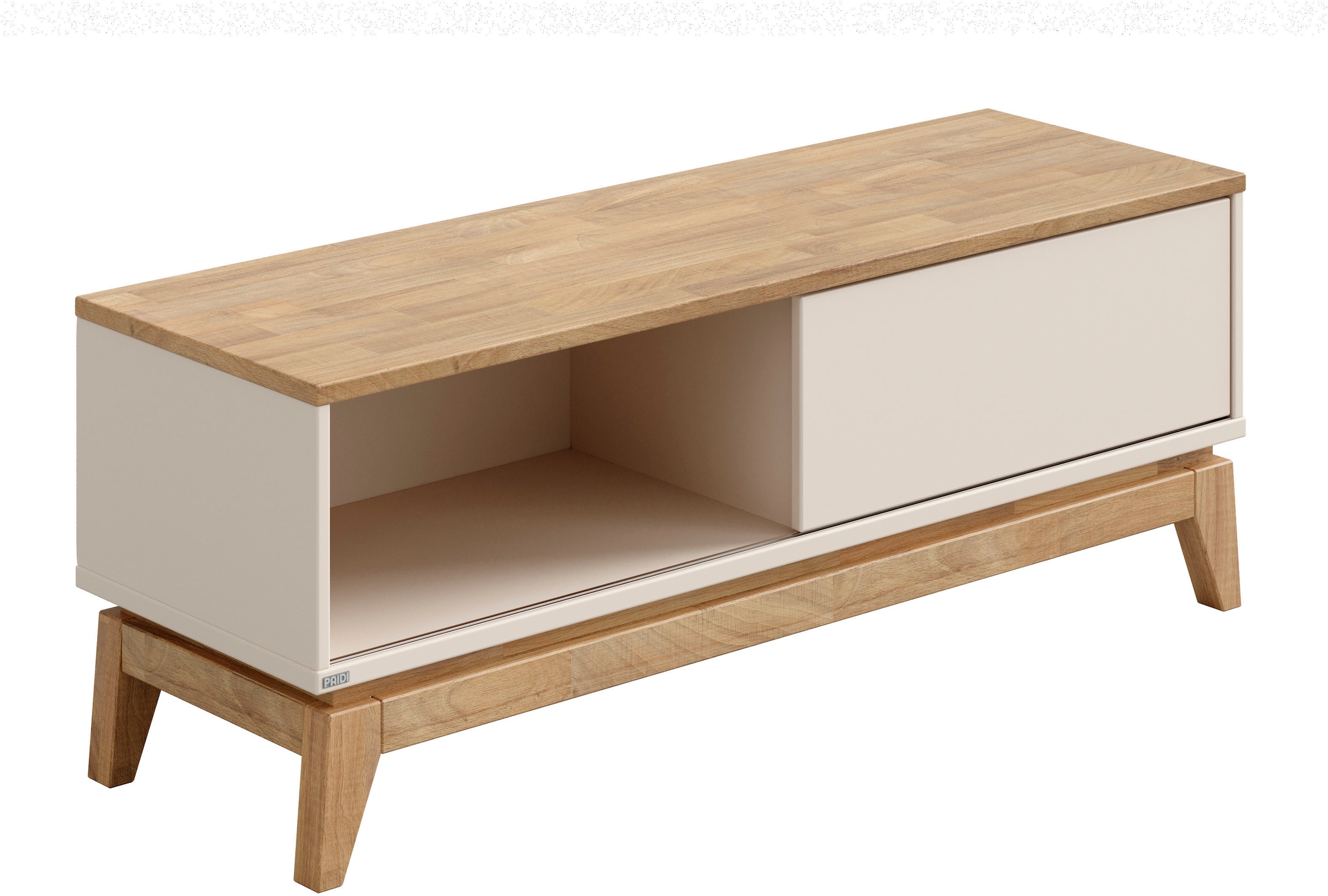 PAIDI Lowboard »STIENE in Beige oder Grau, 2 Fächer, Schiebetüre mit Soft-Close« B/H/T ca. 124/47/40cm,  stabiles Lowboard mit Massivholz, Sitzfunktion, TV-Board