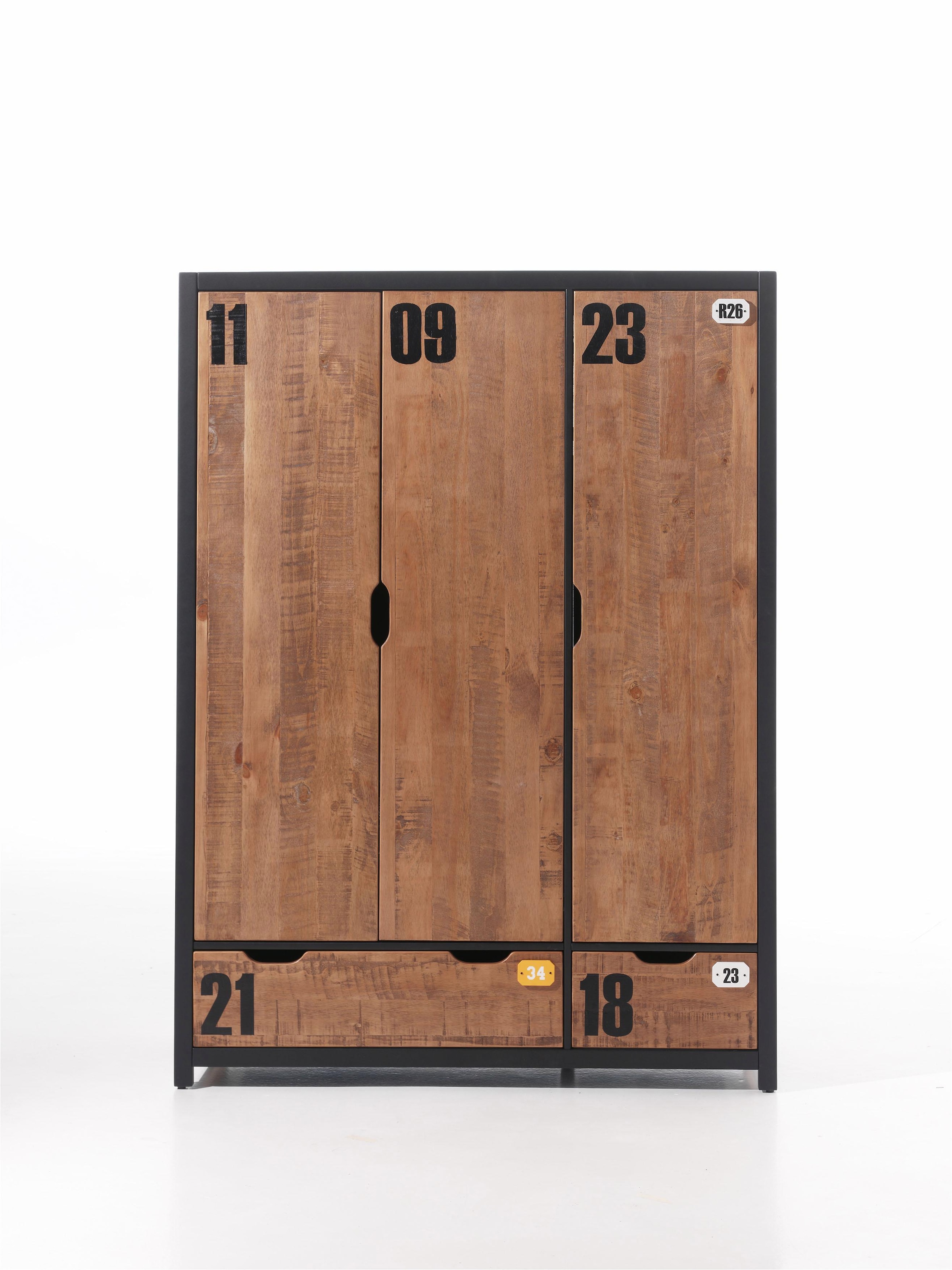 Vipack Drehtürenschrank »Alex, Fronten Massiv Kiefer In Hobel-Optik, Dekor Ziffern« H/T Ca. X200x55cm, Rahmen Schwarz, Wahlweise 2 Breiten, Aus