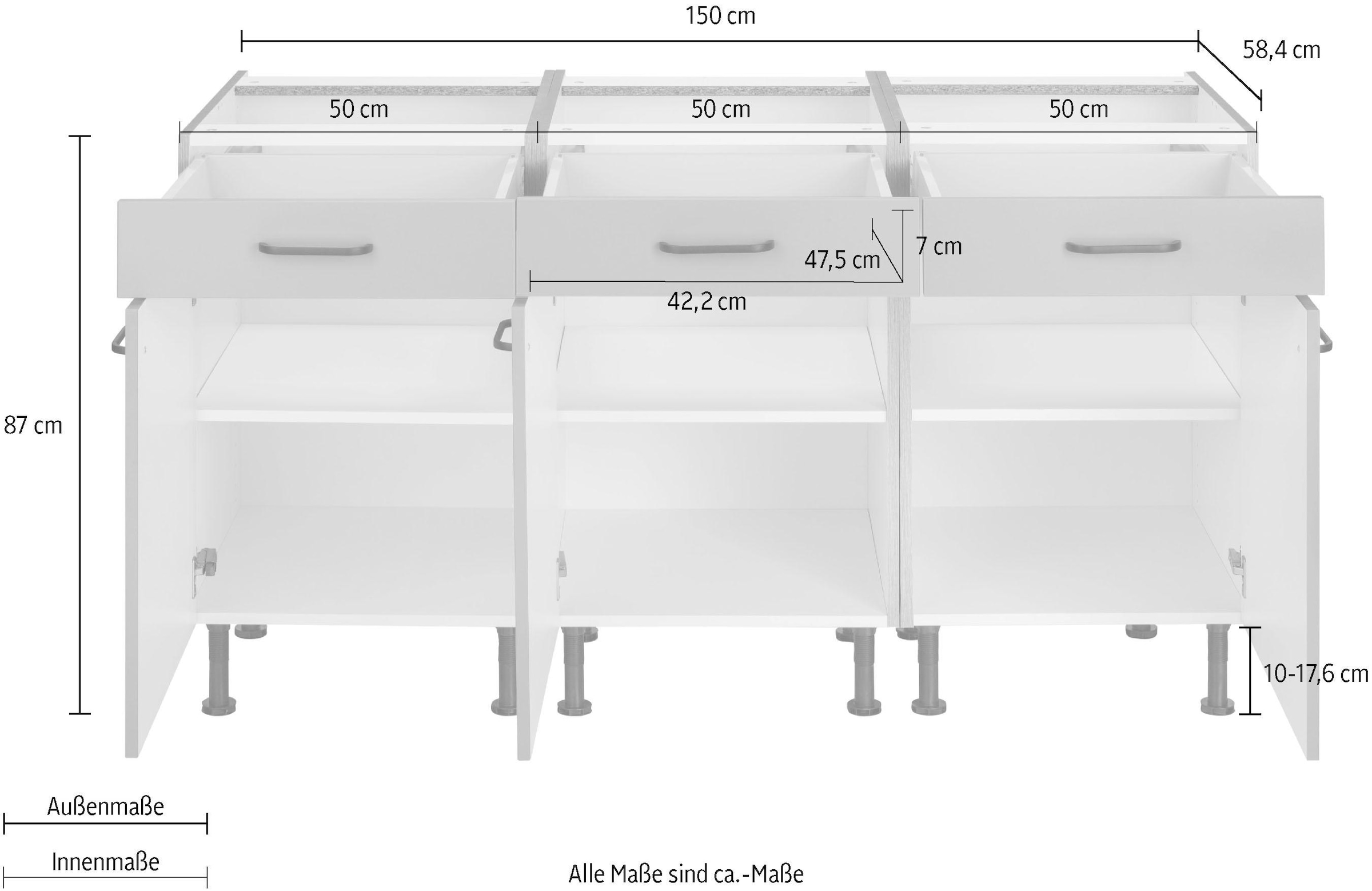 Soft-Close-Funktion, Breite kaufen 150 auf »Elga«, cm Unterschrank Vollauszügen, mit Raten OPTIFIT