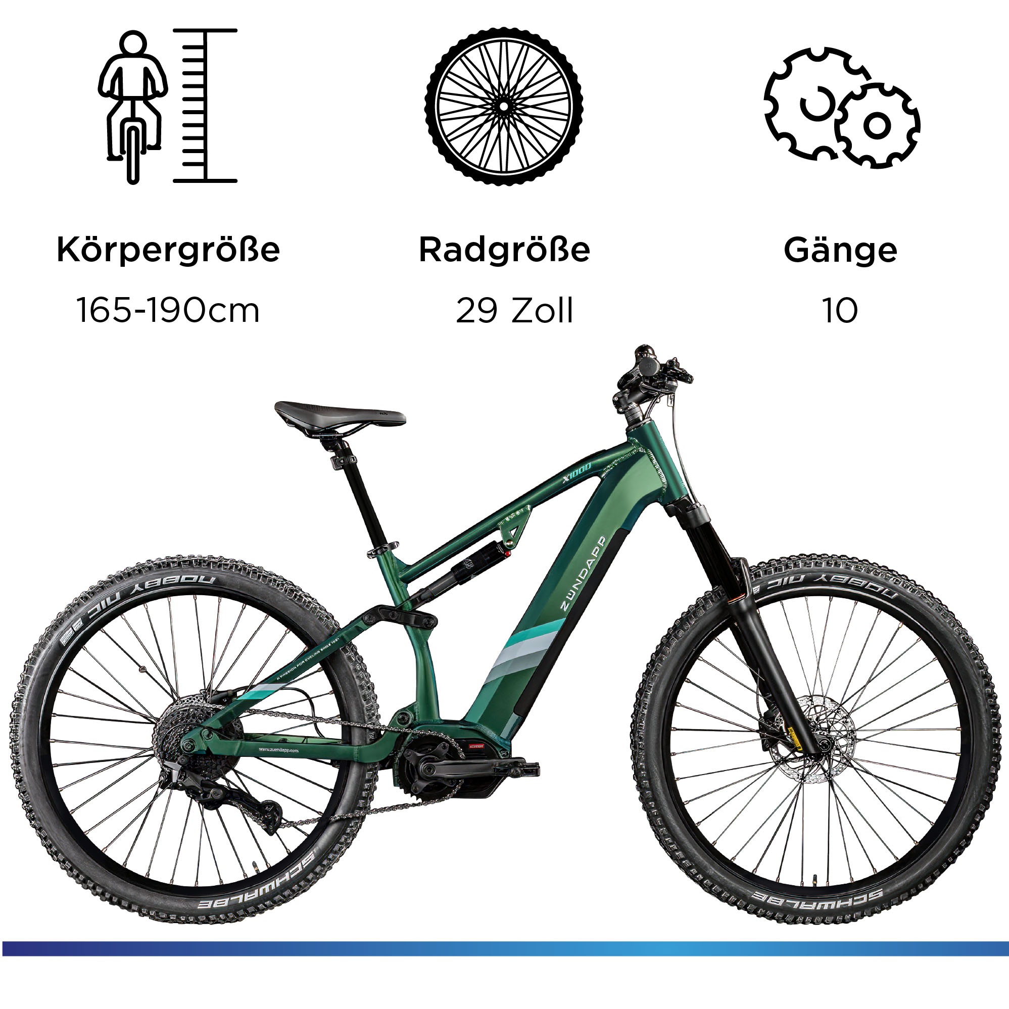 Zündapp »X1000« 10 Gang Shimano Cues U62020 SGS Schaltwerk Kettenschaltung Mittelmotor 250 W E Bike Mountainbike Fully 29 Zoll 10 Gänge Pedelec Damen Herren 730 Wh
