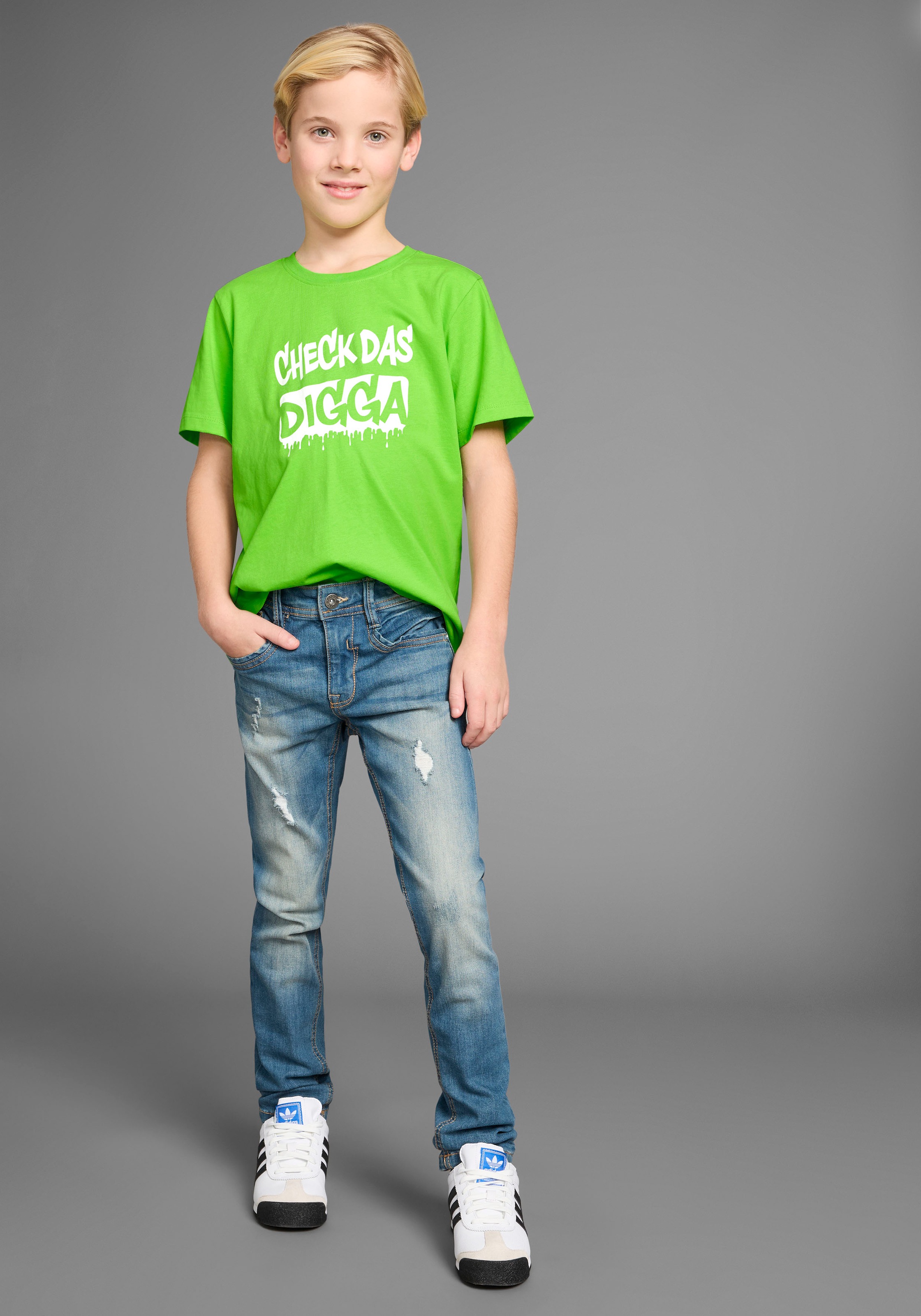 KIDSWORLD T-Shirt »Sprücheshirt: CHECK DAS DIGGA«, Kurzarm, Basic-Passform, bedruckt, Rundhalsausschnitt