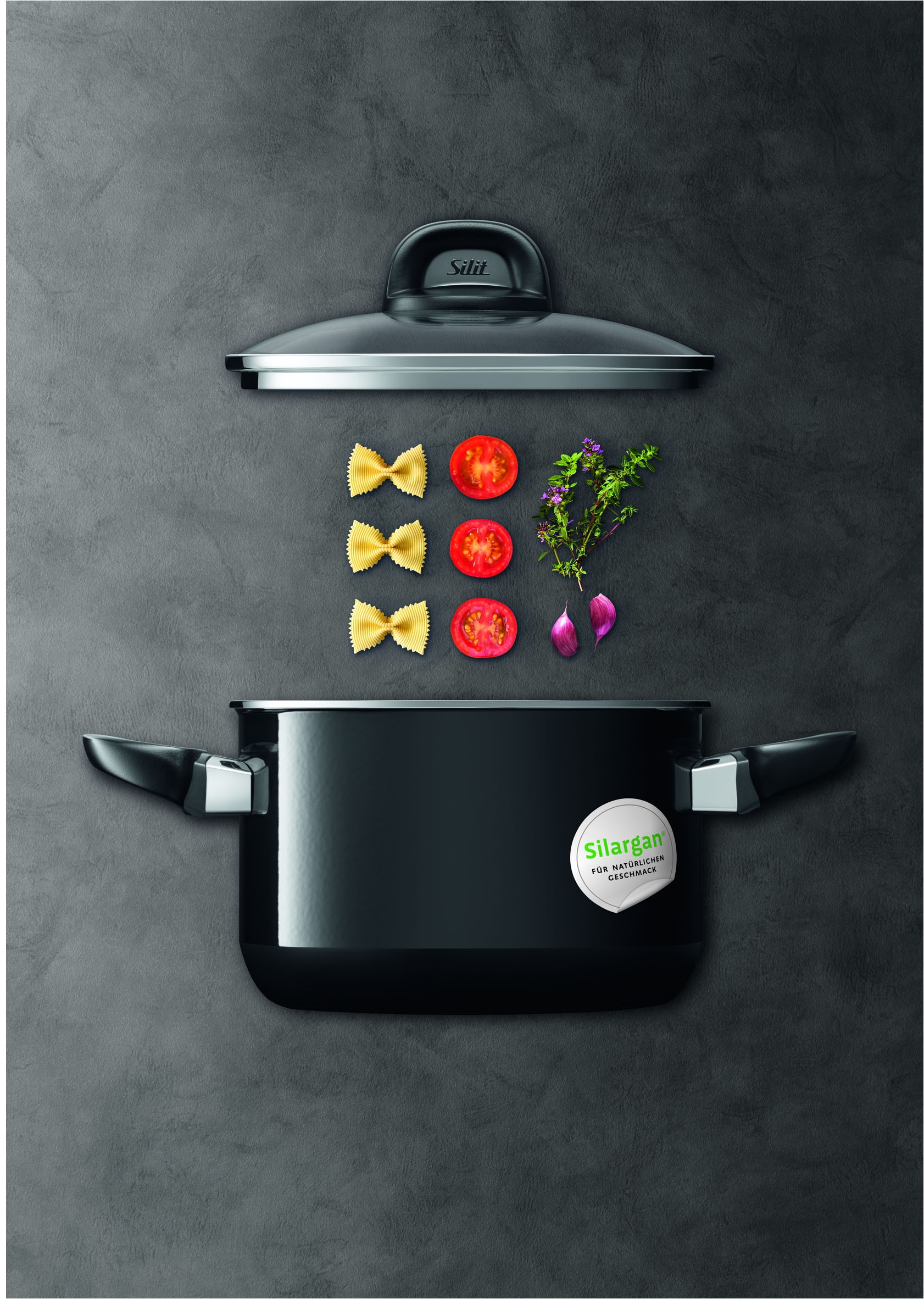 Silit Topf-Set »Modesto Line Black, Induktionstöpfe spülmaschinengeeignet«, Silargan®, (Set, 7 tlg., je 1 Fleischtopf mit Deckel Ø 16/20/24 cm, 1x Stielkasserolle Ø 16 cm), für alle gängigen Herdarten geeignet, Made in Germany