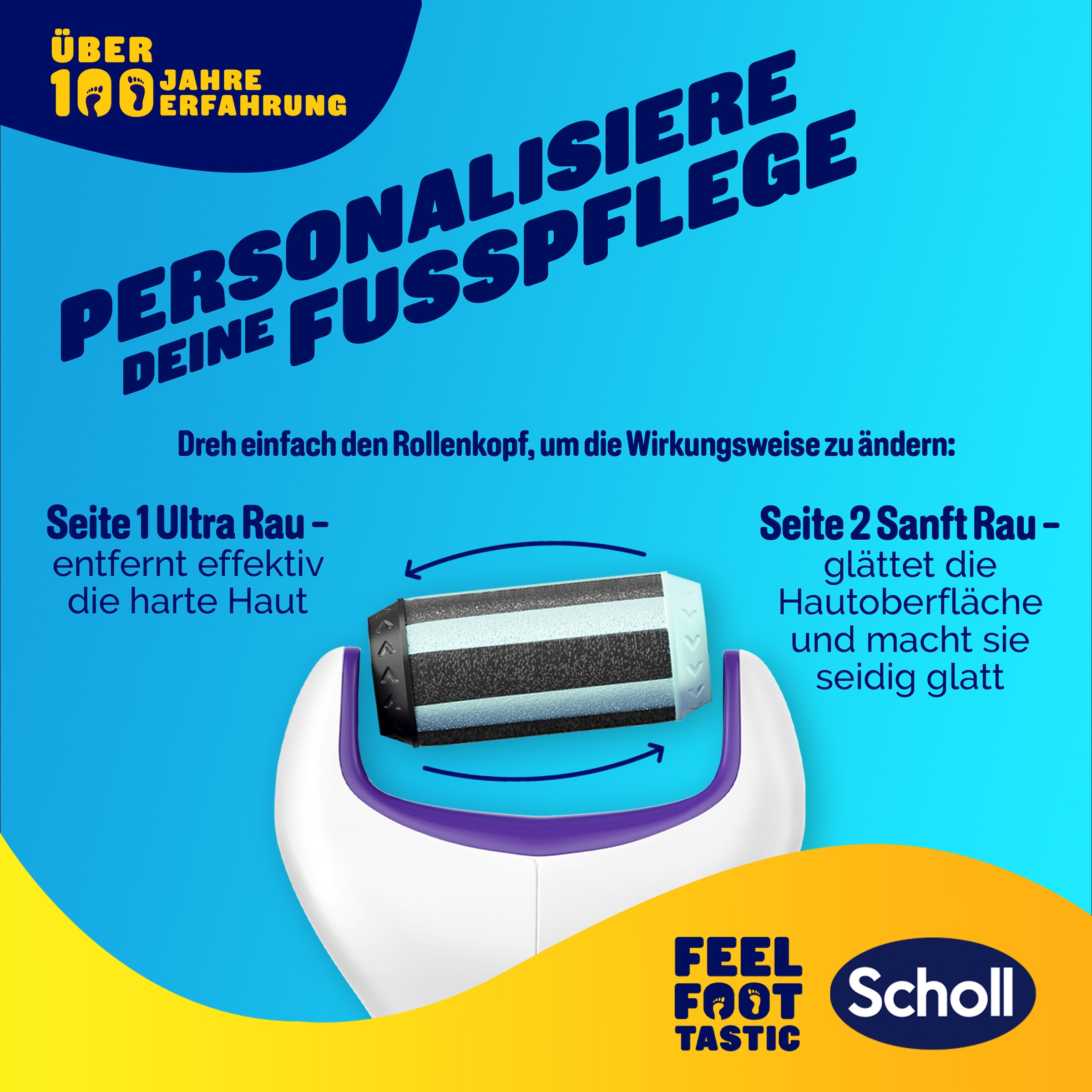 Scholl Elektrischer Hornhautentferner »Expert Care 2-in-1 File & Smooth elektrischer Hornhautentferner«, (Packung), Hornhaut Entfernung für seidig weiche Füße