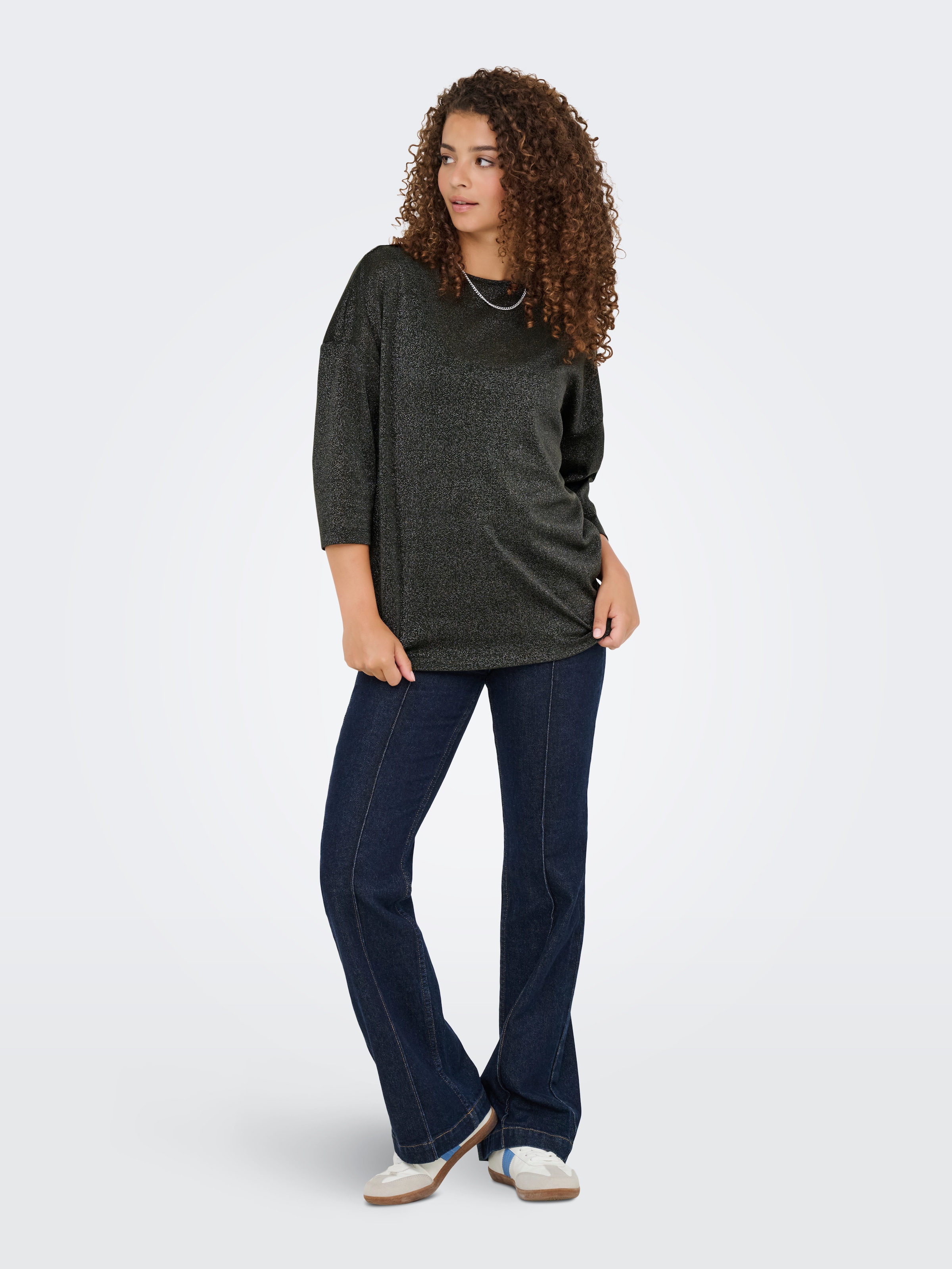 ONLY 3/4-Arm-Shirt »ONLSILVERY GLAMOUR LUREX 3/4 TOP JRS«, mit Glitzer-Effekt