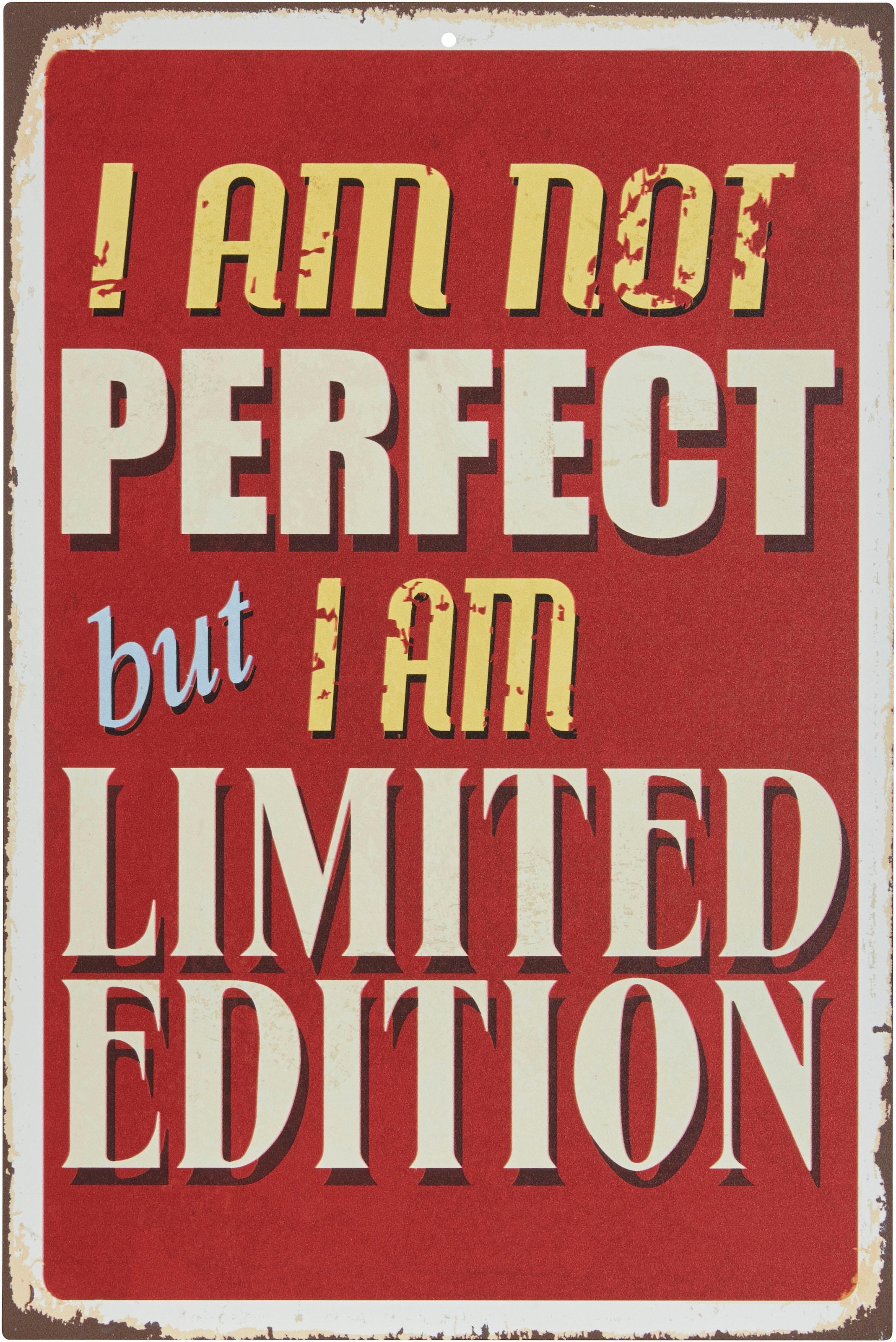 Home affaire Metallbild »I am not perfect …«, Schriftzüge-Schriftzug, Spruch, Stahlschild, Blechschild, Not perfect