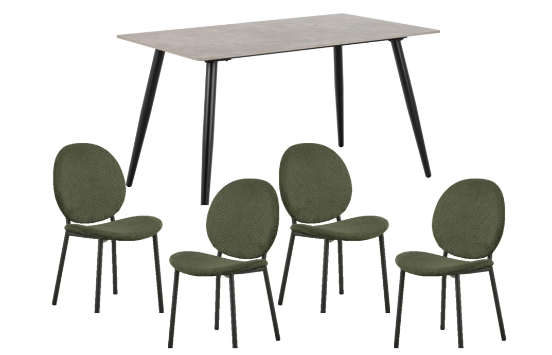 ACTONA GROUP Esszimmer-Set »Essgruppe, Speisetisch mit Stühlen«, (Komplett-Set, 5 St., 1x Tisch + 4x Stühle), Rechteckig Esstisch + 4x Stühle, grau keramik, waldgrün,140x80x75cm