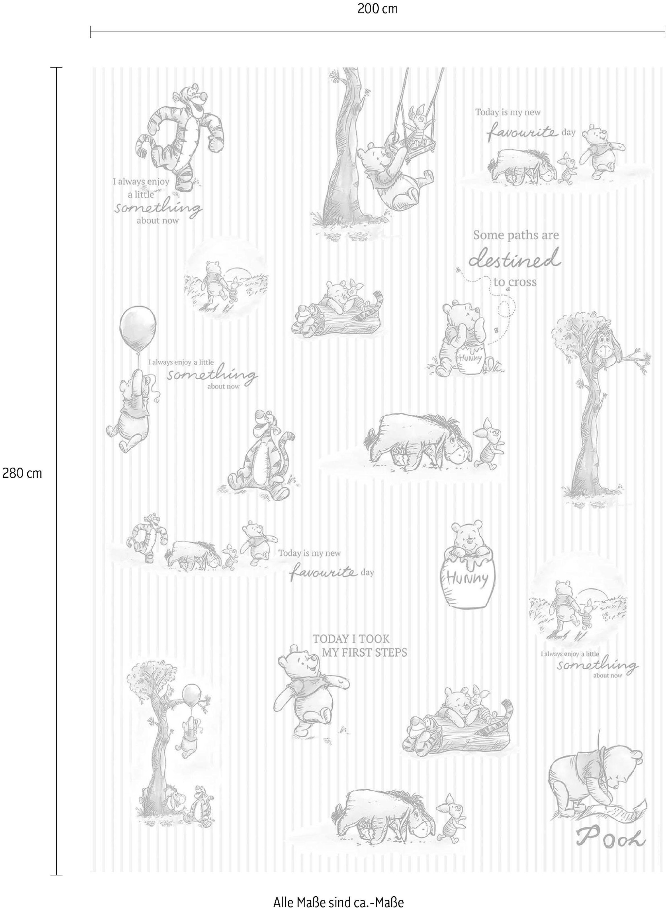 Komar Vliestapete »Digitaldruck Vlies - Winnie the Pooh Stripes - Größe 200 x 280 cm«, bedruckt, Kinderzimmer