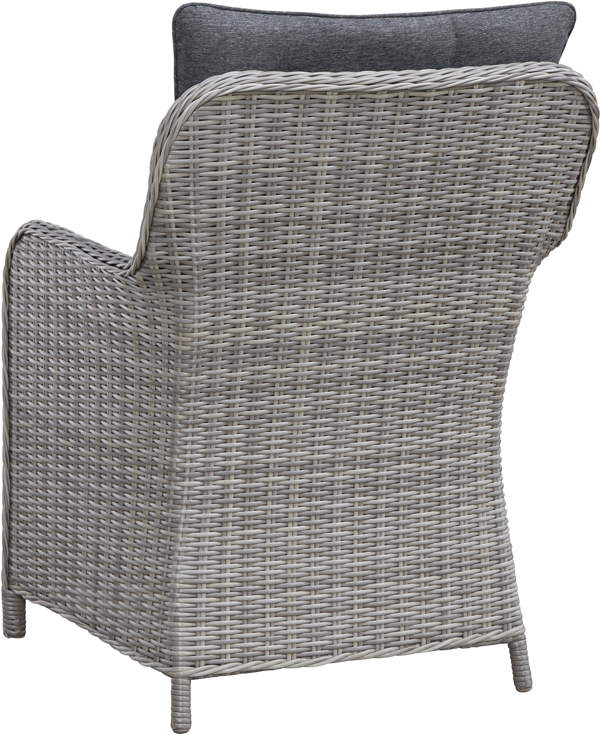 KONIFERA Garten-Essgruppe »Menorca«, (Set, 3 tlg., 2x Sessel, 1x Tisch Ø 70 cm, inkl. Auflagen, Polyrattan, Aluminium), Polyrattan, Aluminium, Tischplatte aus 5mm starkem Sicherheitsglas